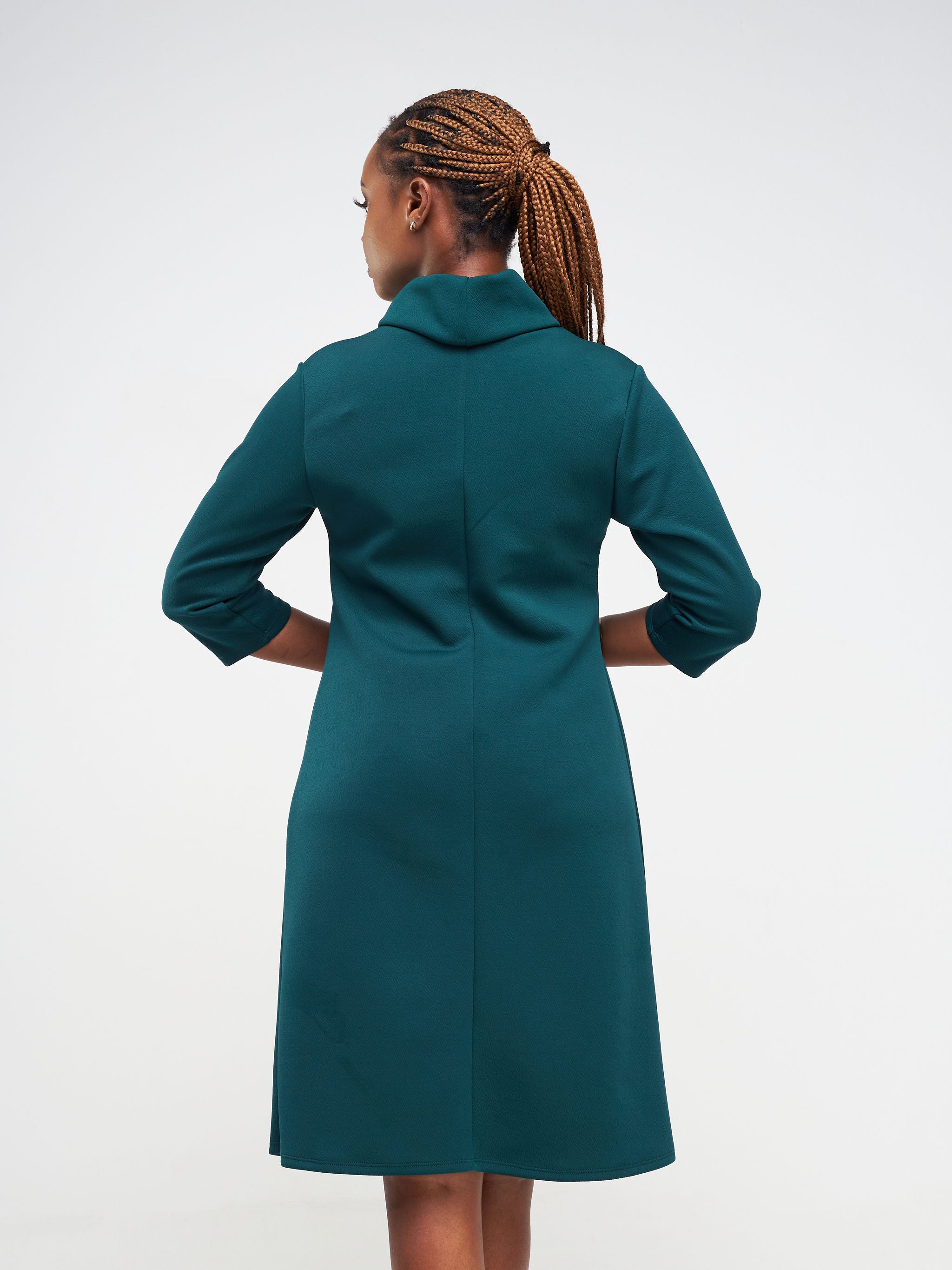 Vivo Neza Cowl 3/4 Sleeve A-line Dress - Green