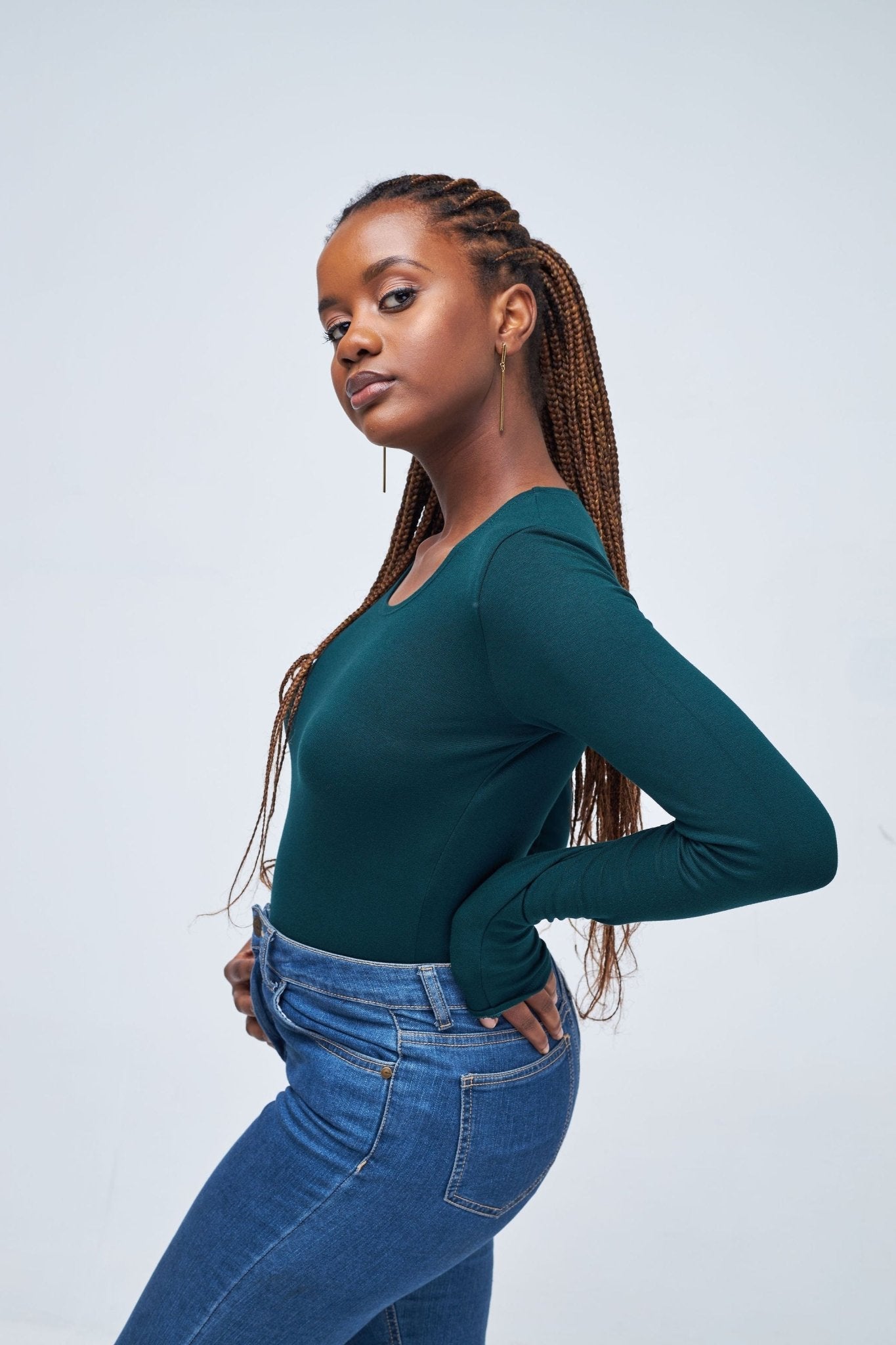 Zetu Basic Long Sleeve Bodysuit - Dark Green - Shopzetu