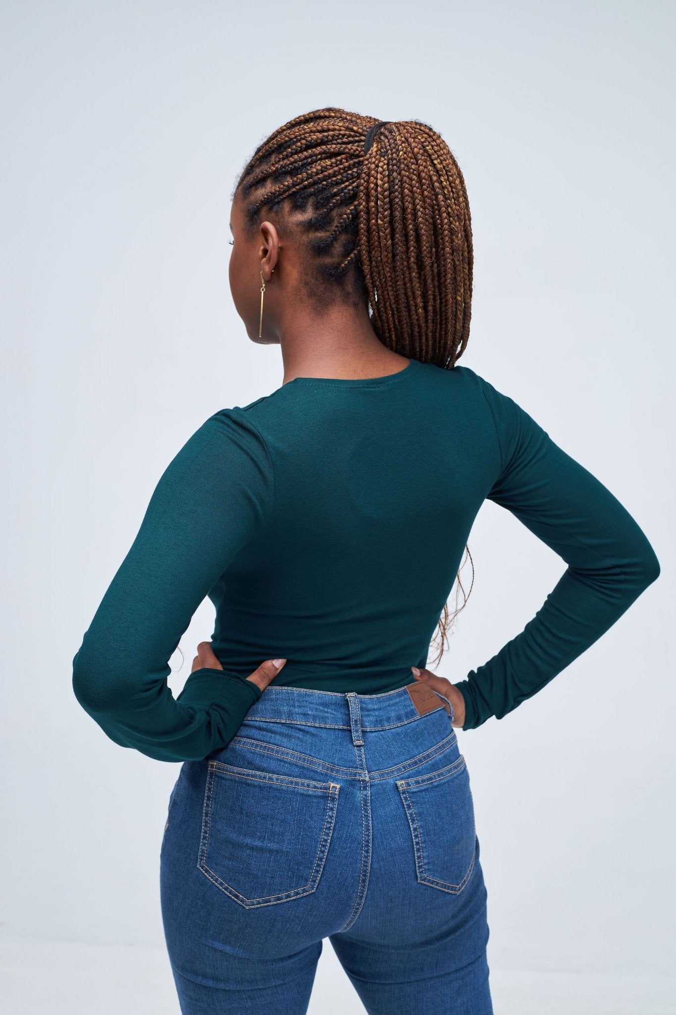 Zetu Basic Long Sleeve Bodysuit - Dark Green - Shopzetu