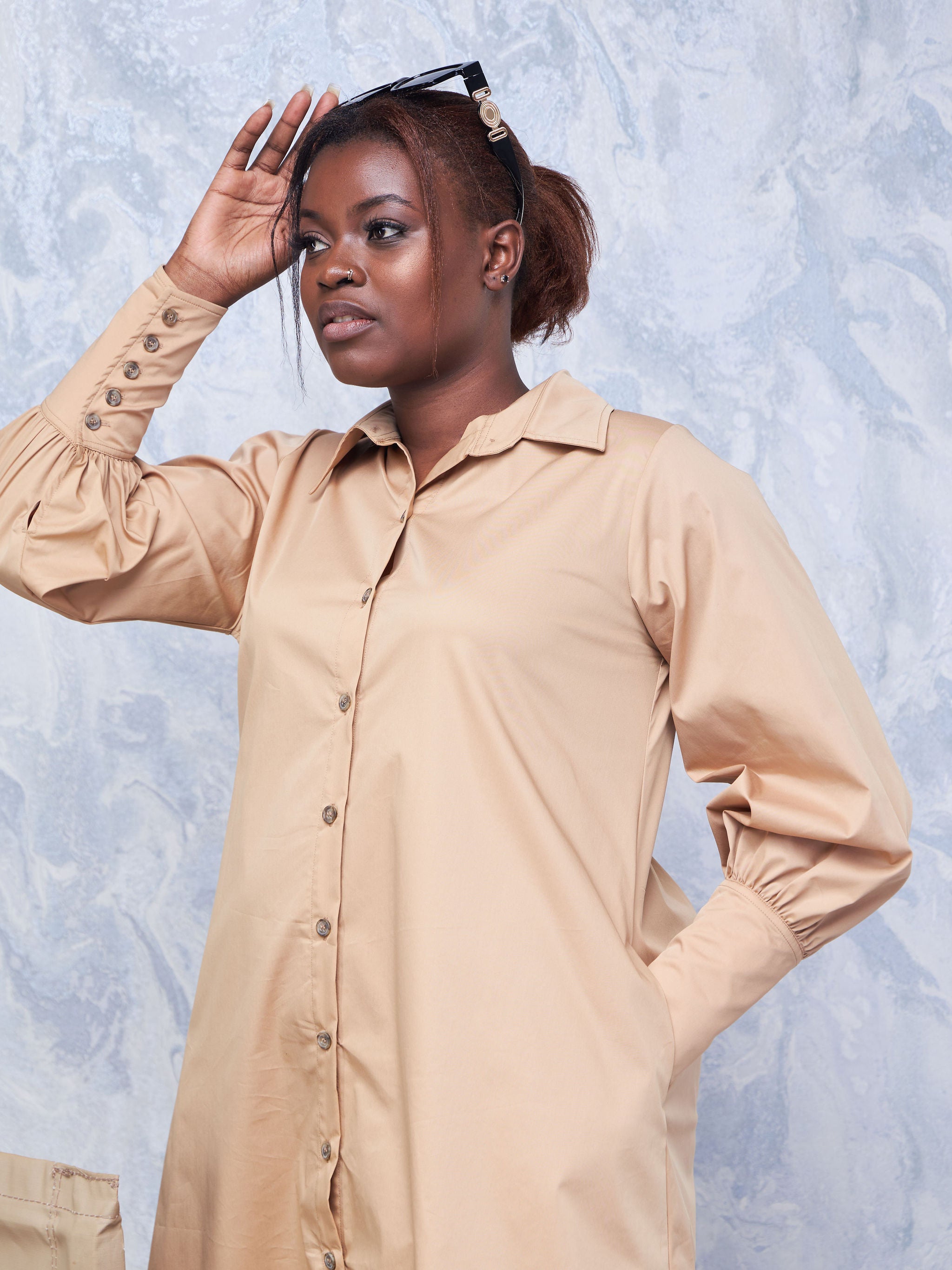 Safari Hawi Bishop Sleeve Tent Shirt Dress - Taupe