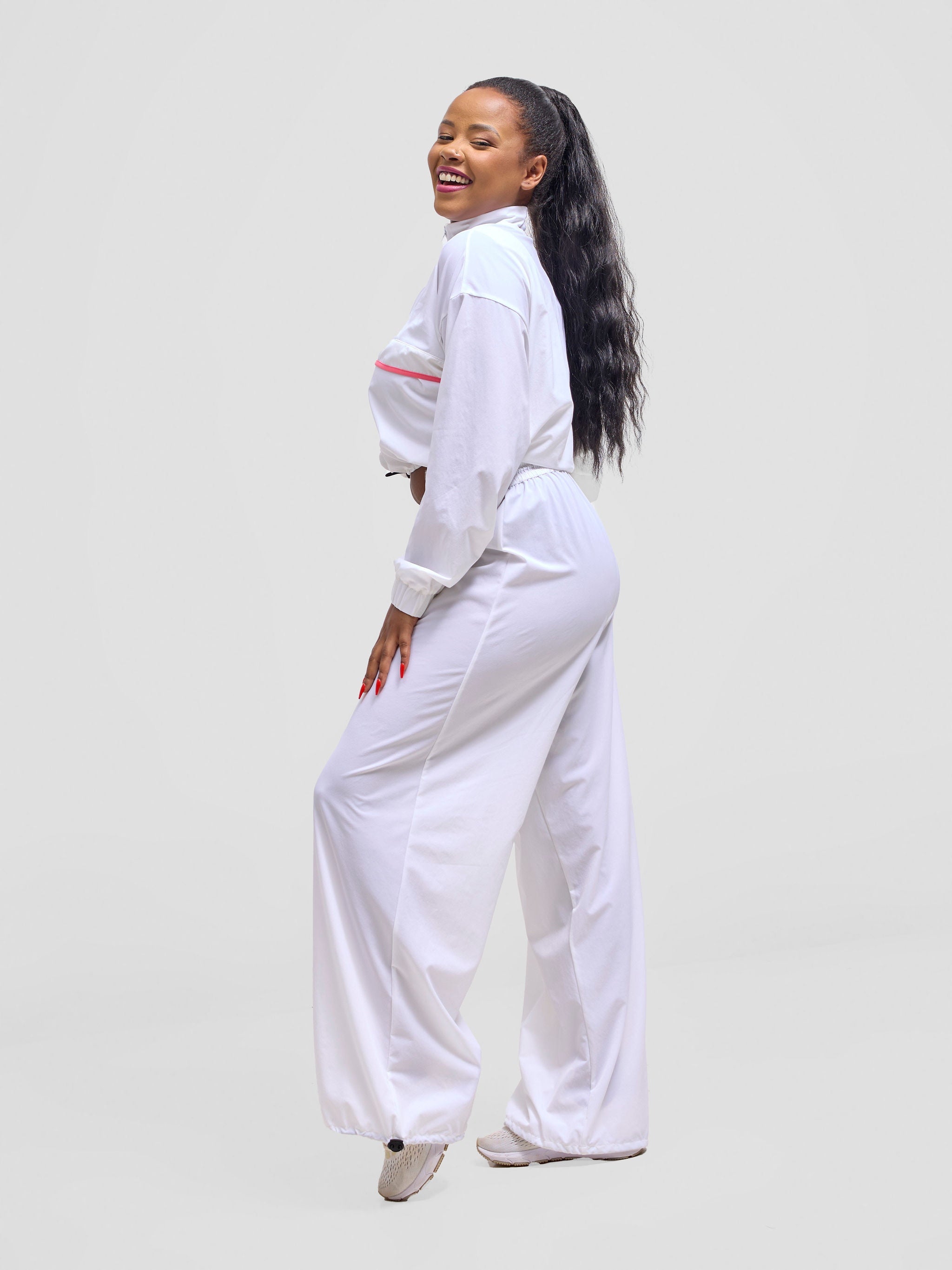 Zoya Vasha Midriff Jacket - White / Neon Pink