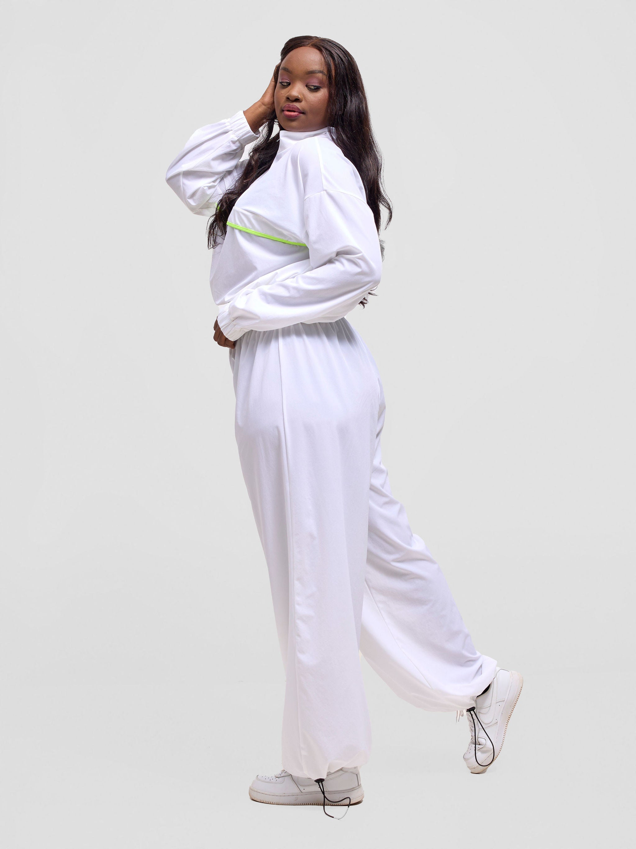 Zoya Vasha Midriff Jacket - White / Neon Green