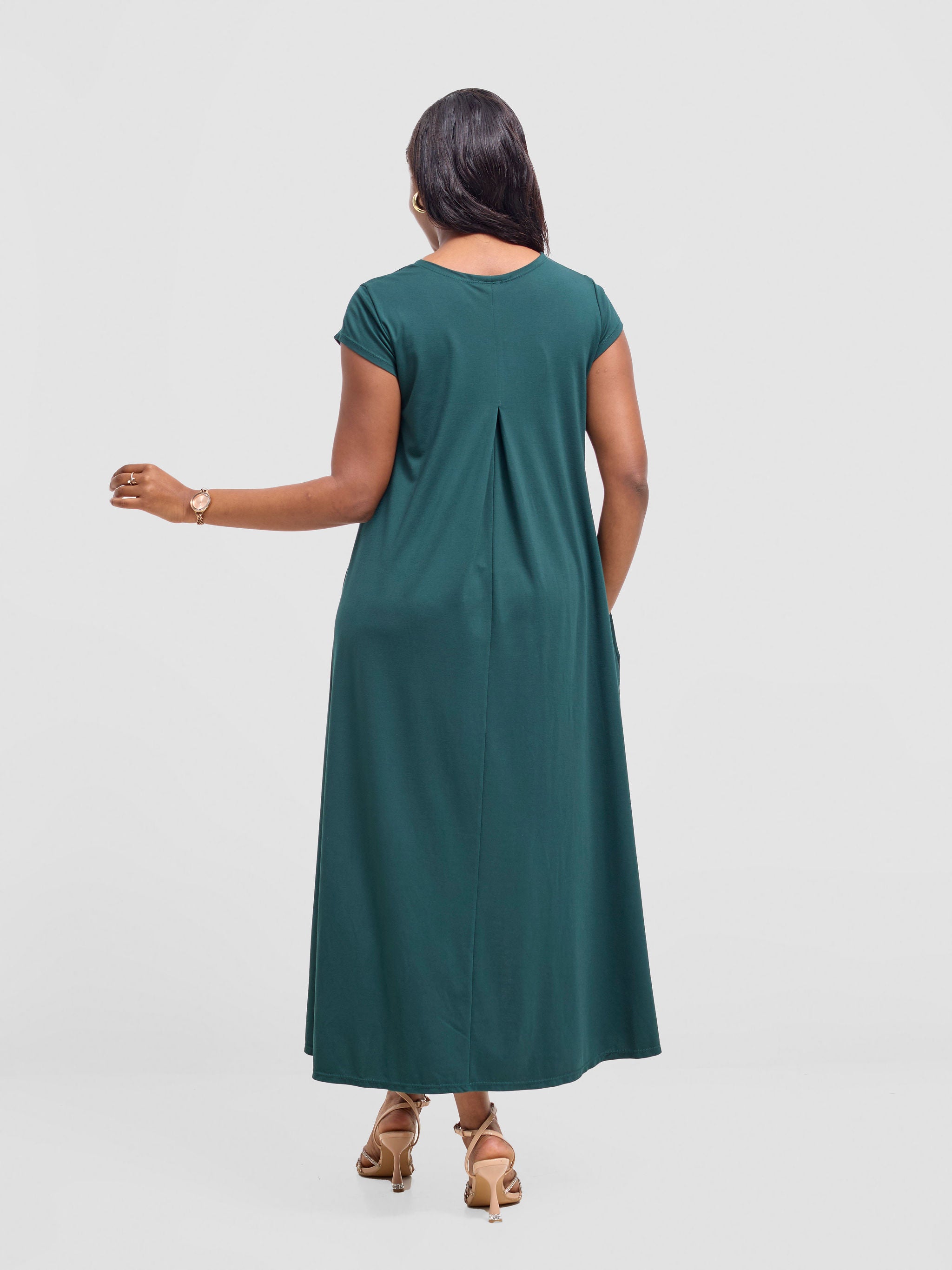 Vivo Ponte Back Pleat High Low Dress - Dark Green