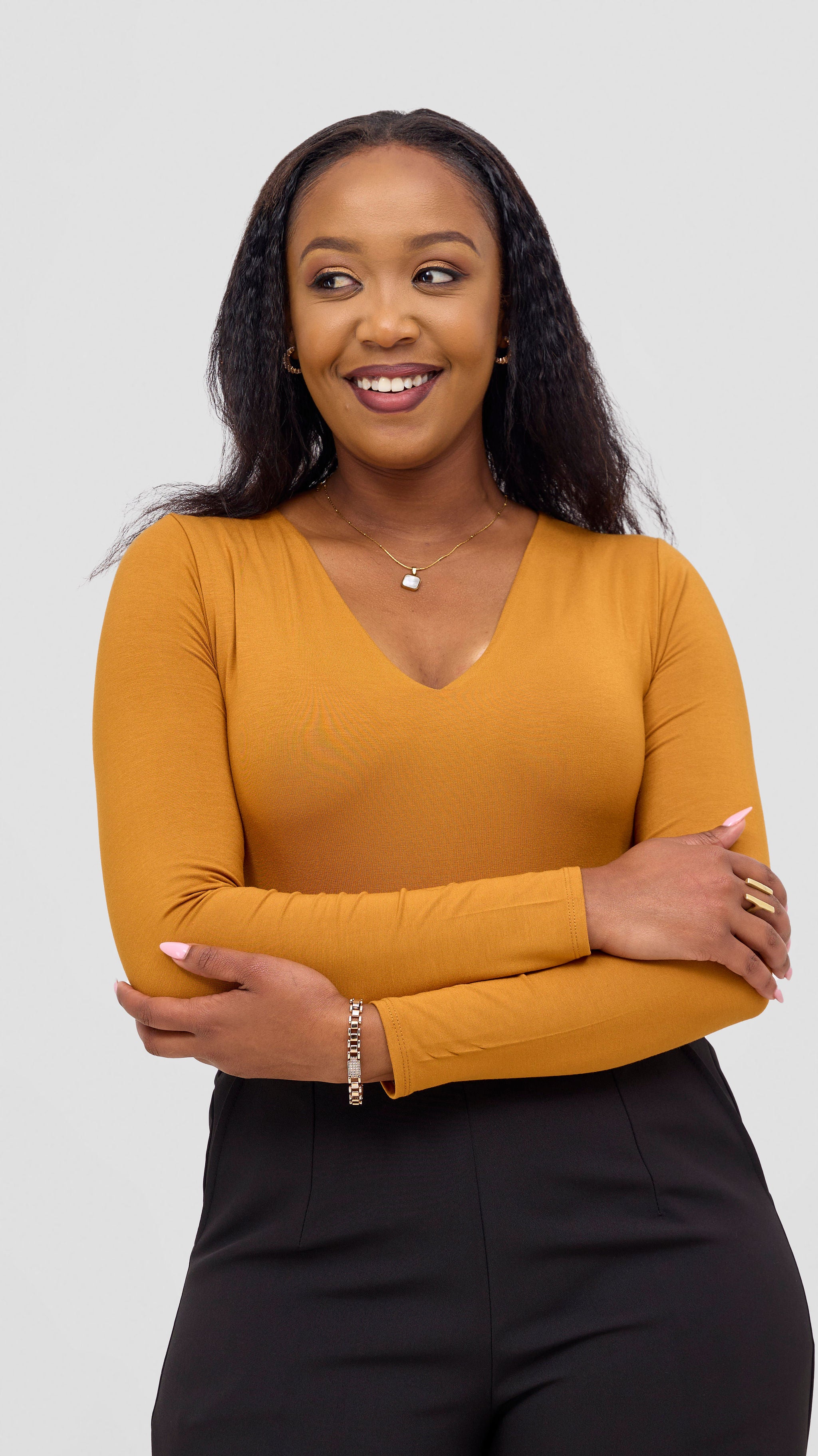 Vivo Everyday Long Sleeved Double Layered Bodysuit - Dark Mustard