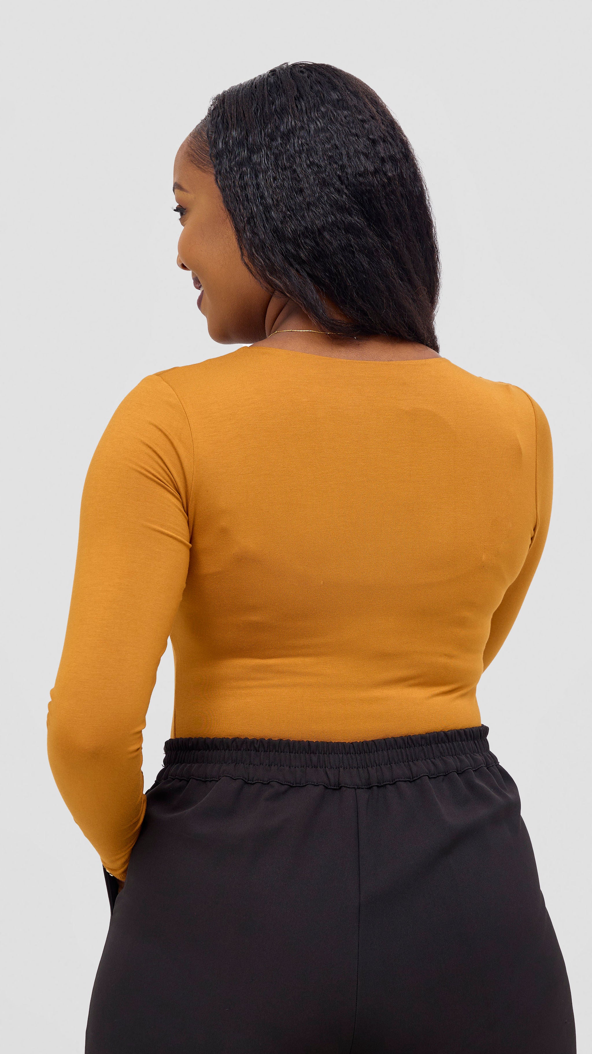 Vivo Everyday Long Sleeved Double Layered Bodysuit - Dark Mustard