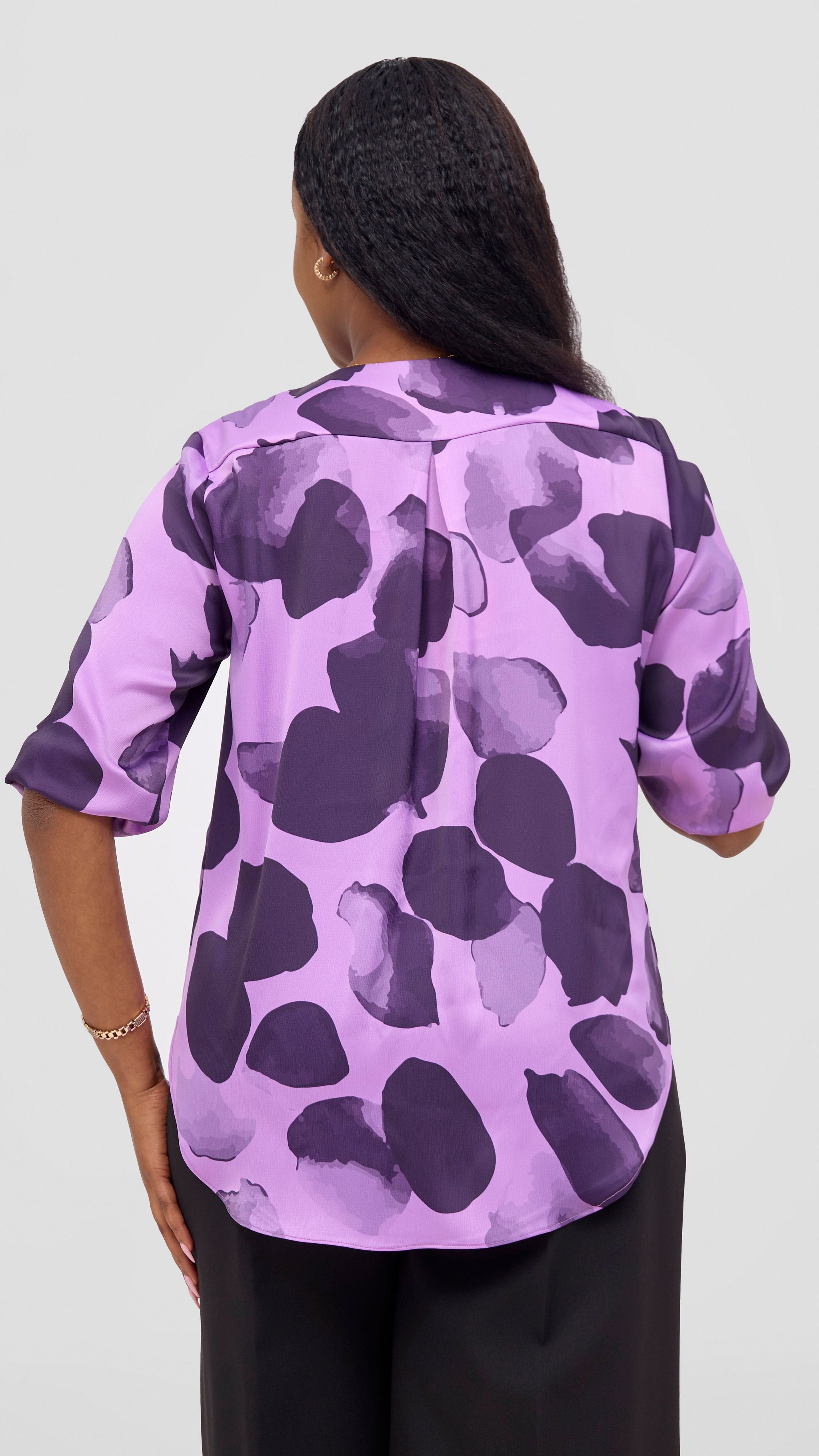 Vivo Dua 3/4 Sleeved V Neck Shirt - Lilac / Eggplant Arisi Print