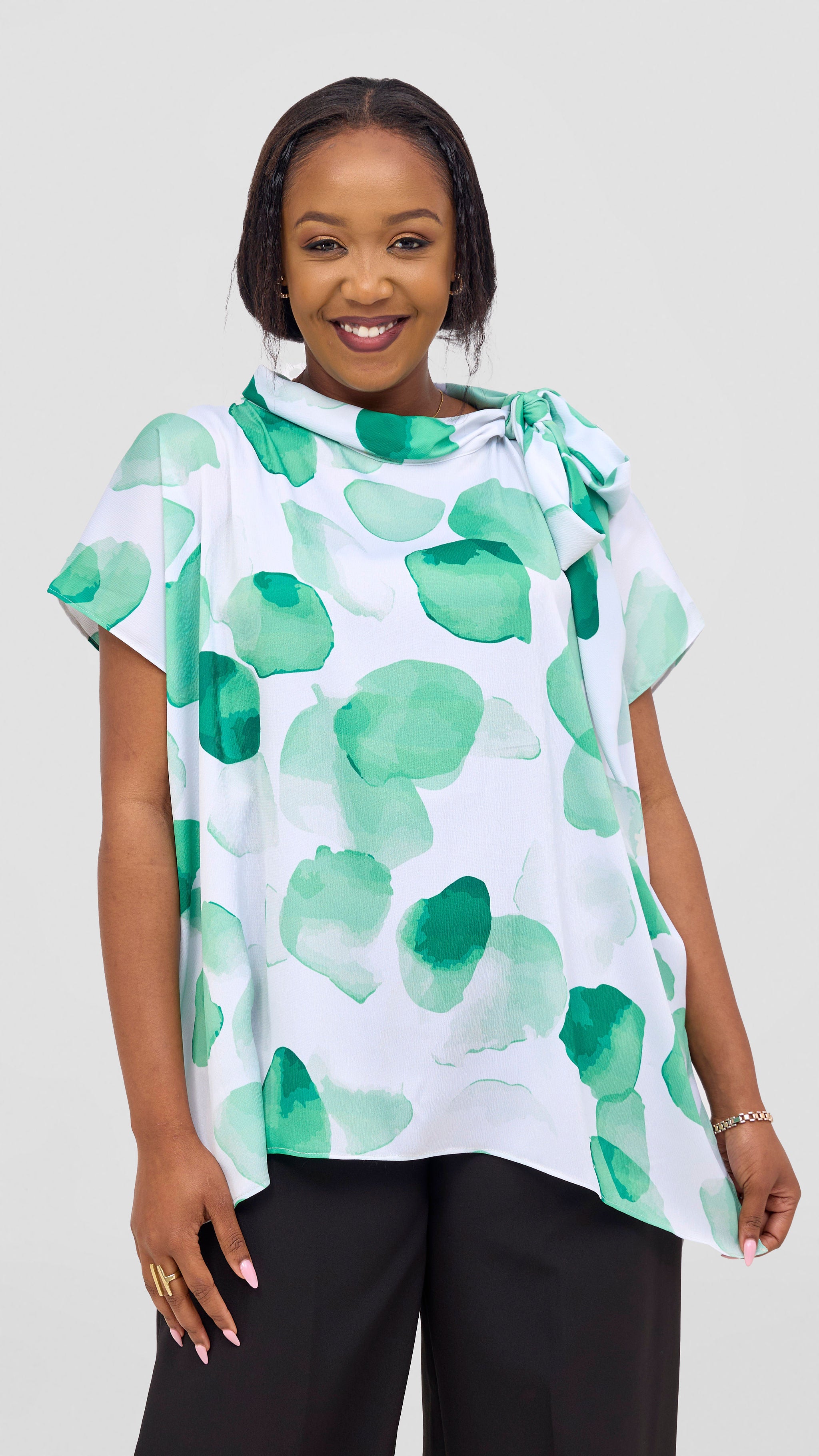 Vivo Takali Tunic Top - White / Green Arisi Print