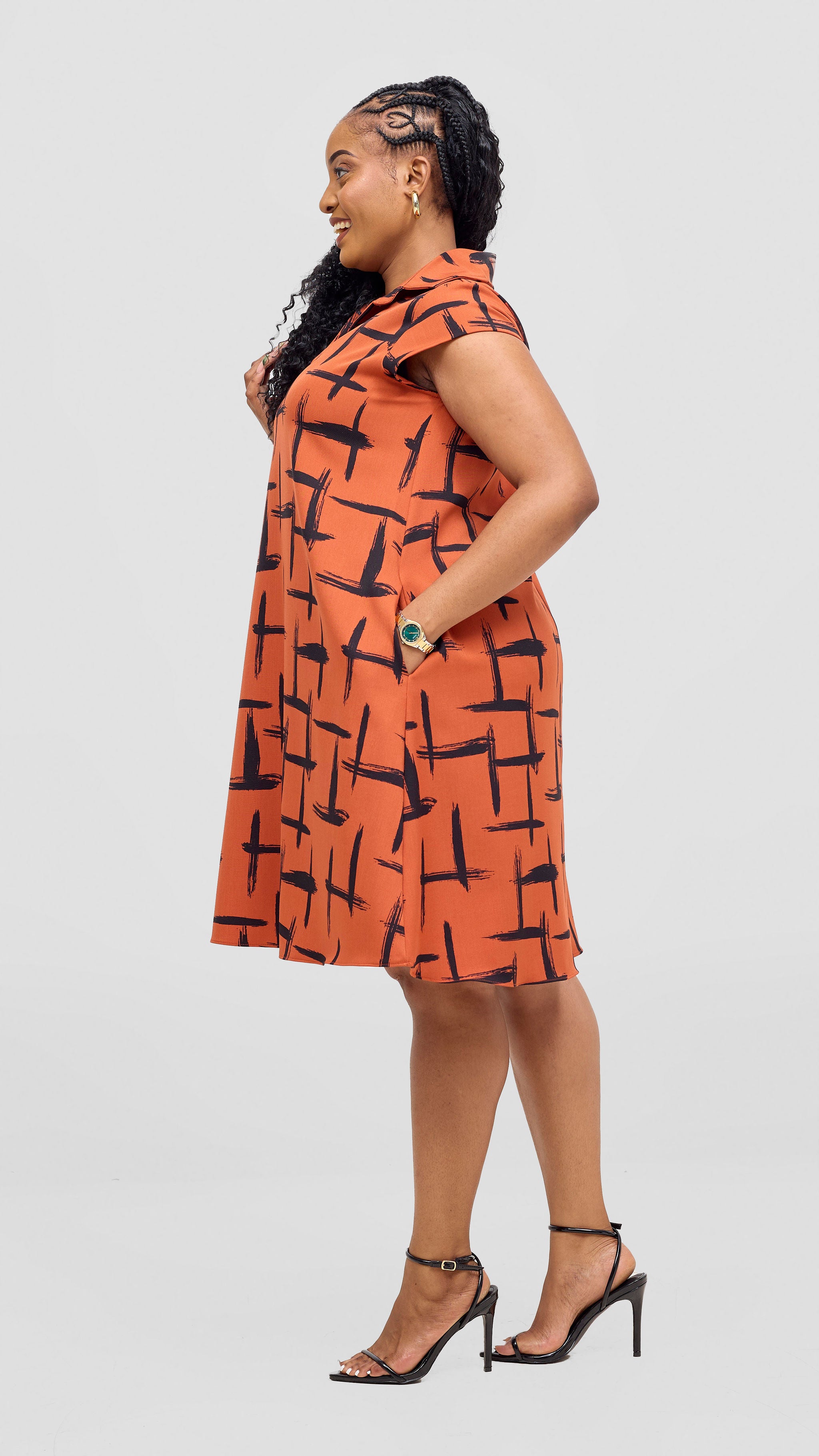 Vivo Mandla Tent Dress - Rust / Black Seka Print