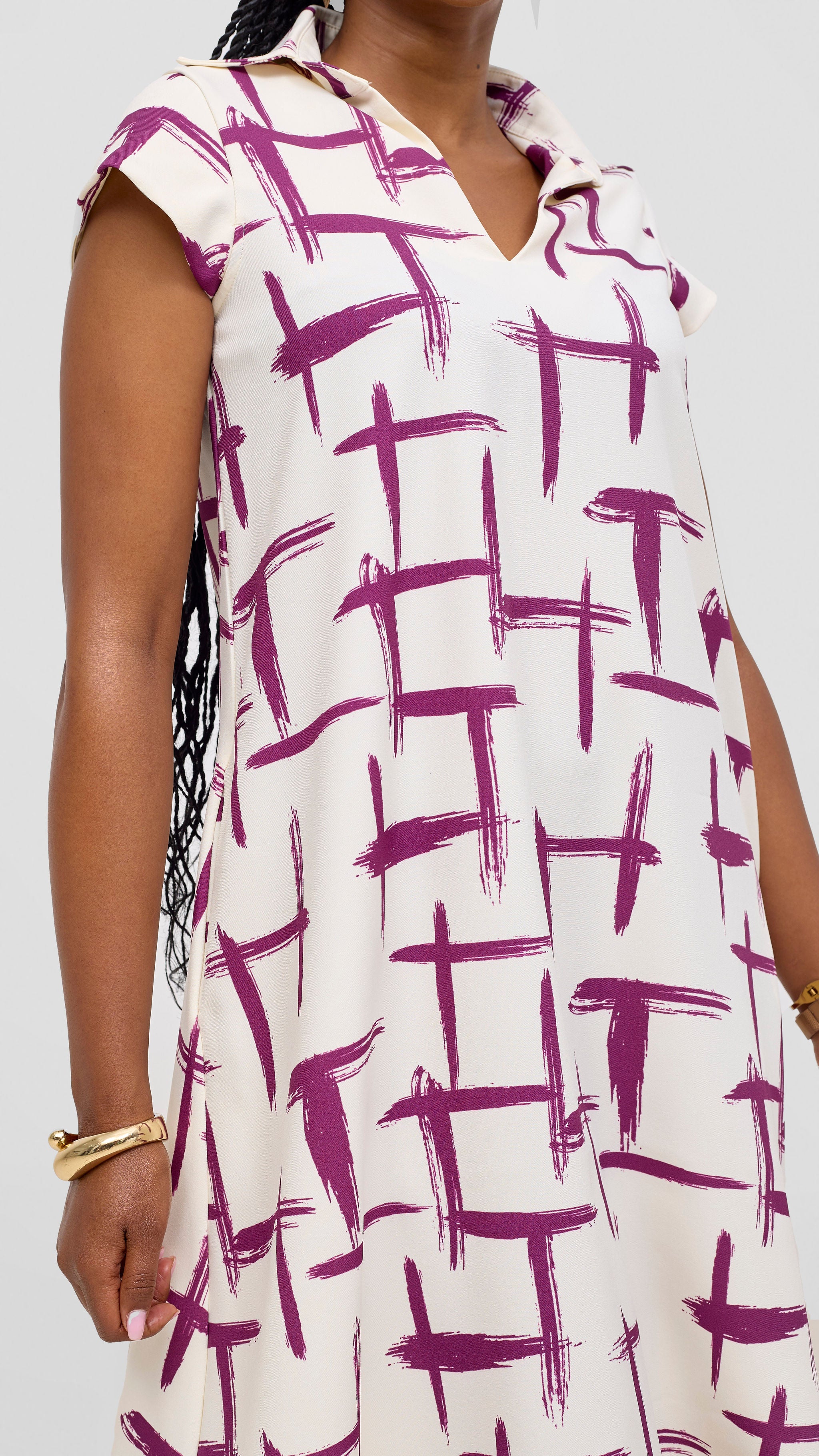 Vivo Mandla Tent Dress - White / Purple Seka Print