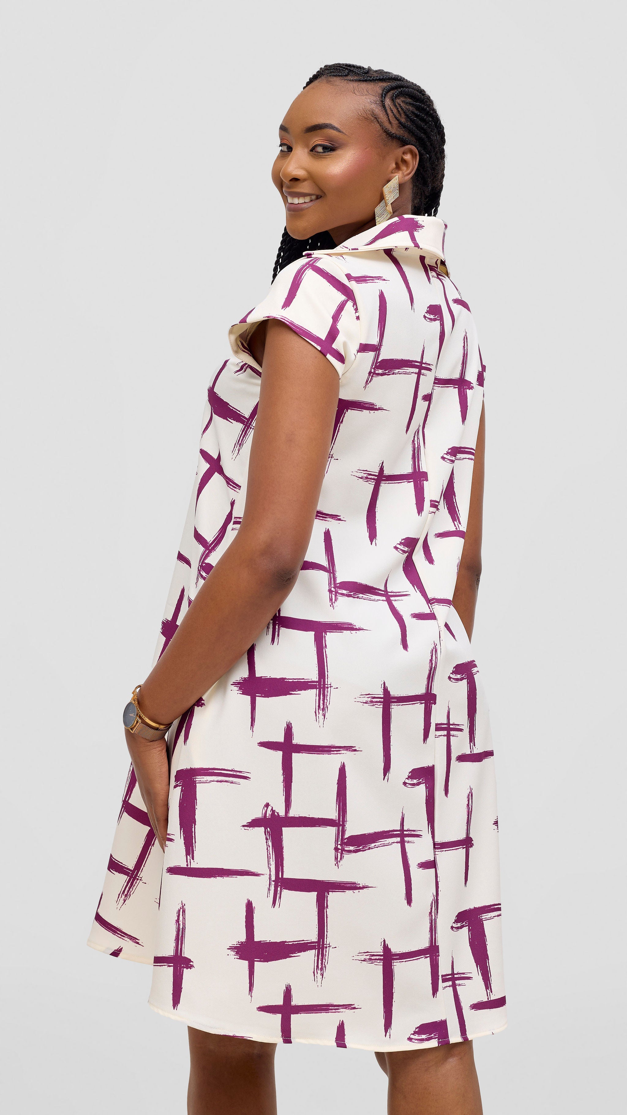 Vivo Mandla Tent Dress - White / Purple Seka Print