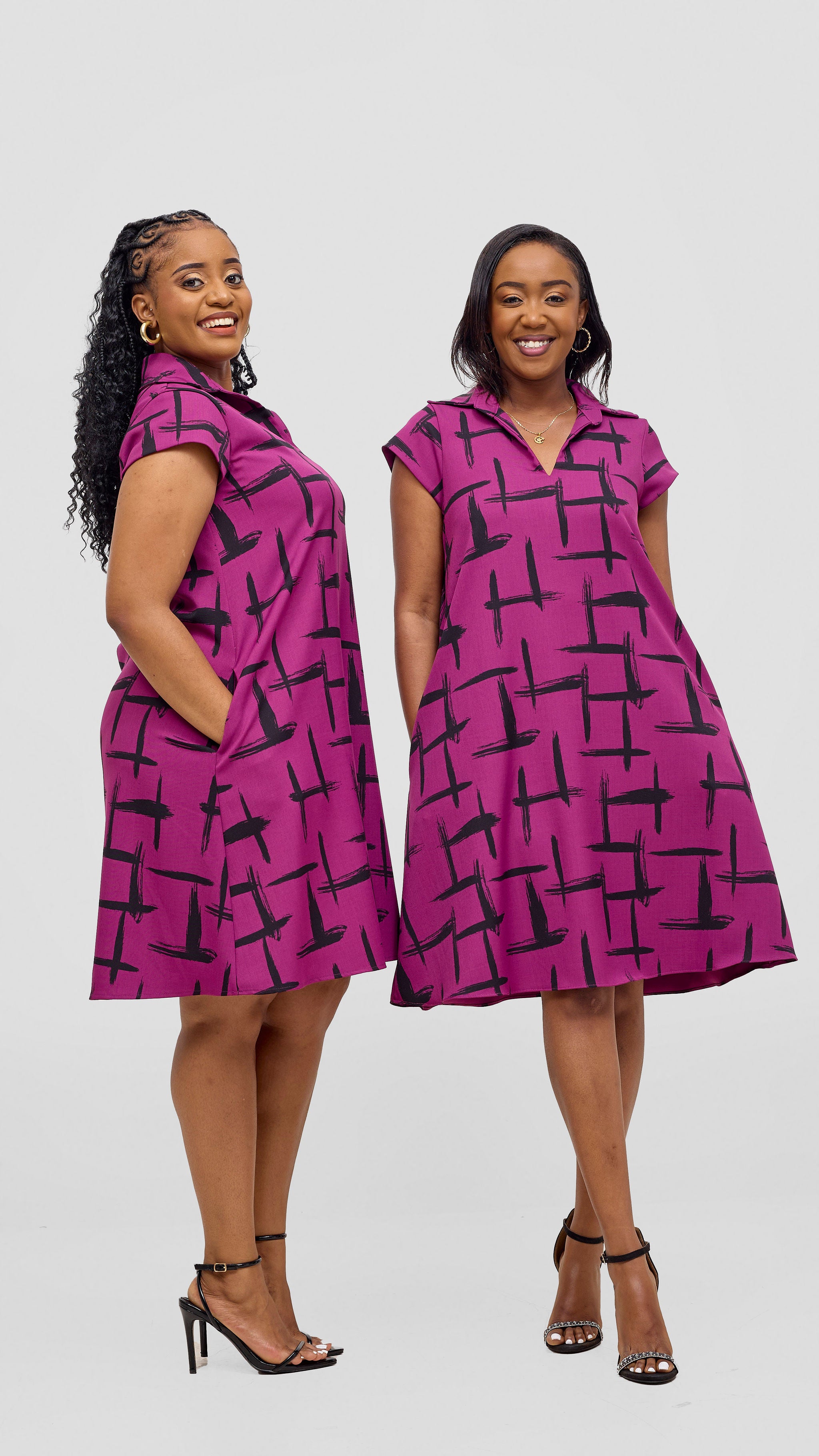 Vivo Mandla Tent Dress - Purple / Black Seka Print