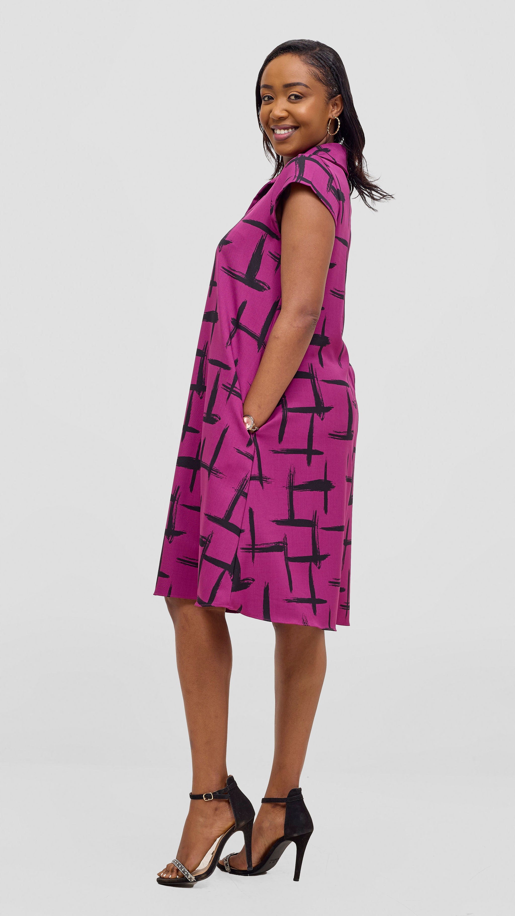 Vivo Mandla Tent Dress - Purple / Black Seka Print