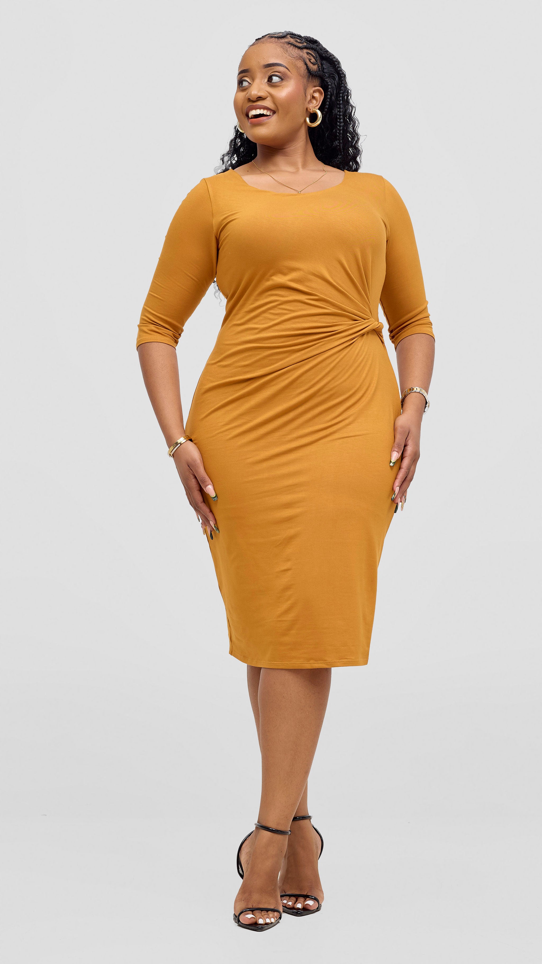 Vivo Everyday Double Layered Side Twist Bodycon - Dark Mustard