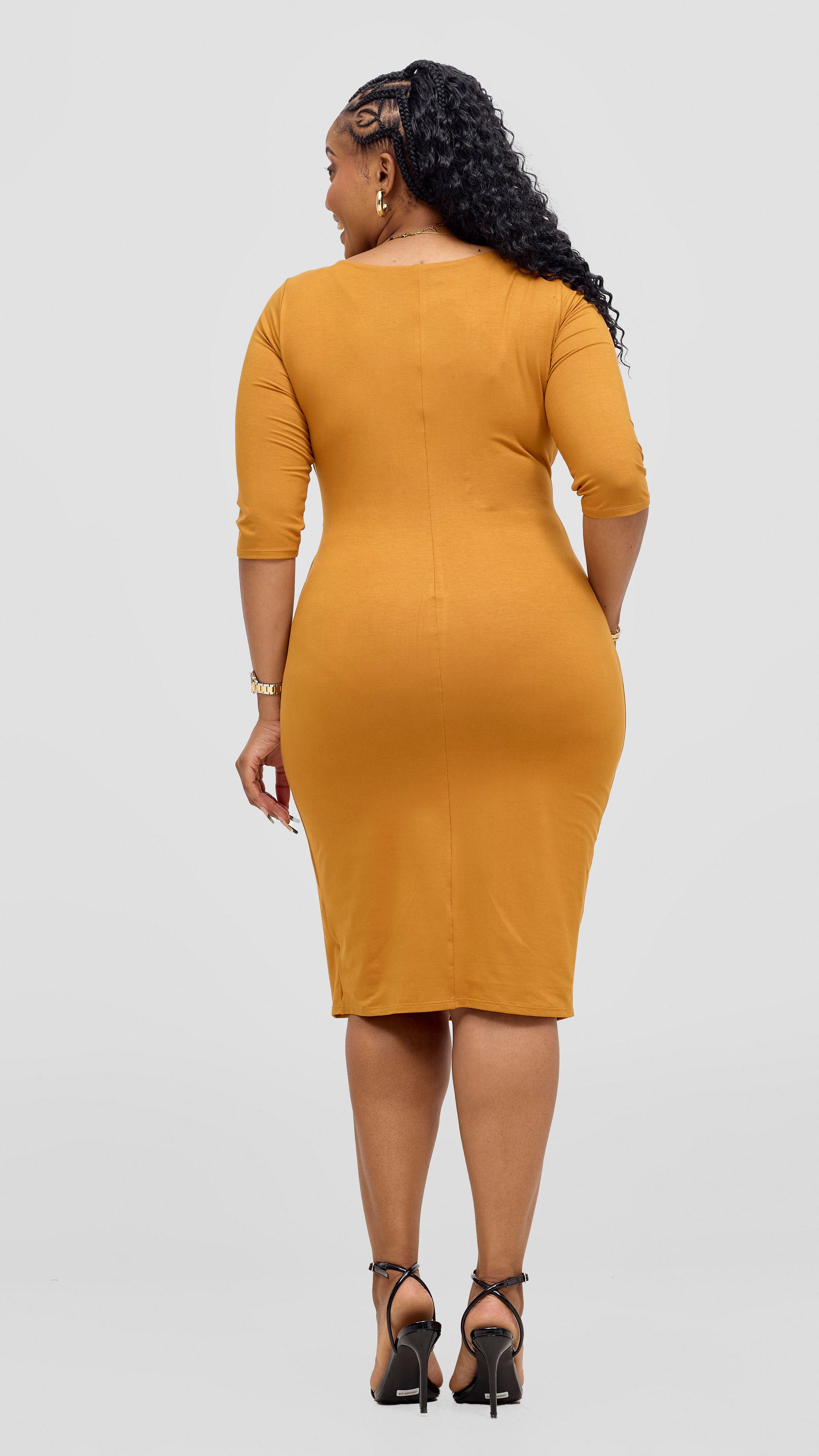 Vivo Everyday Double Layered Side Twist Bodycon - Dark Mustard