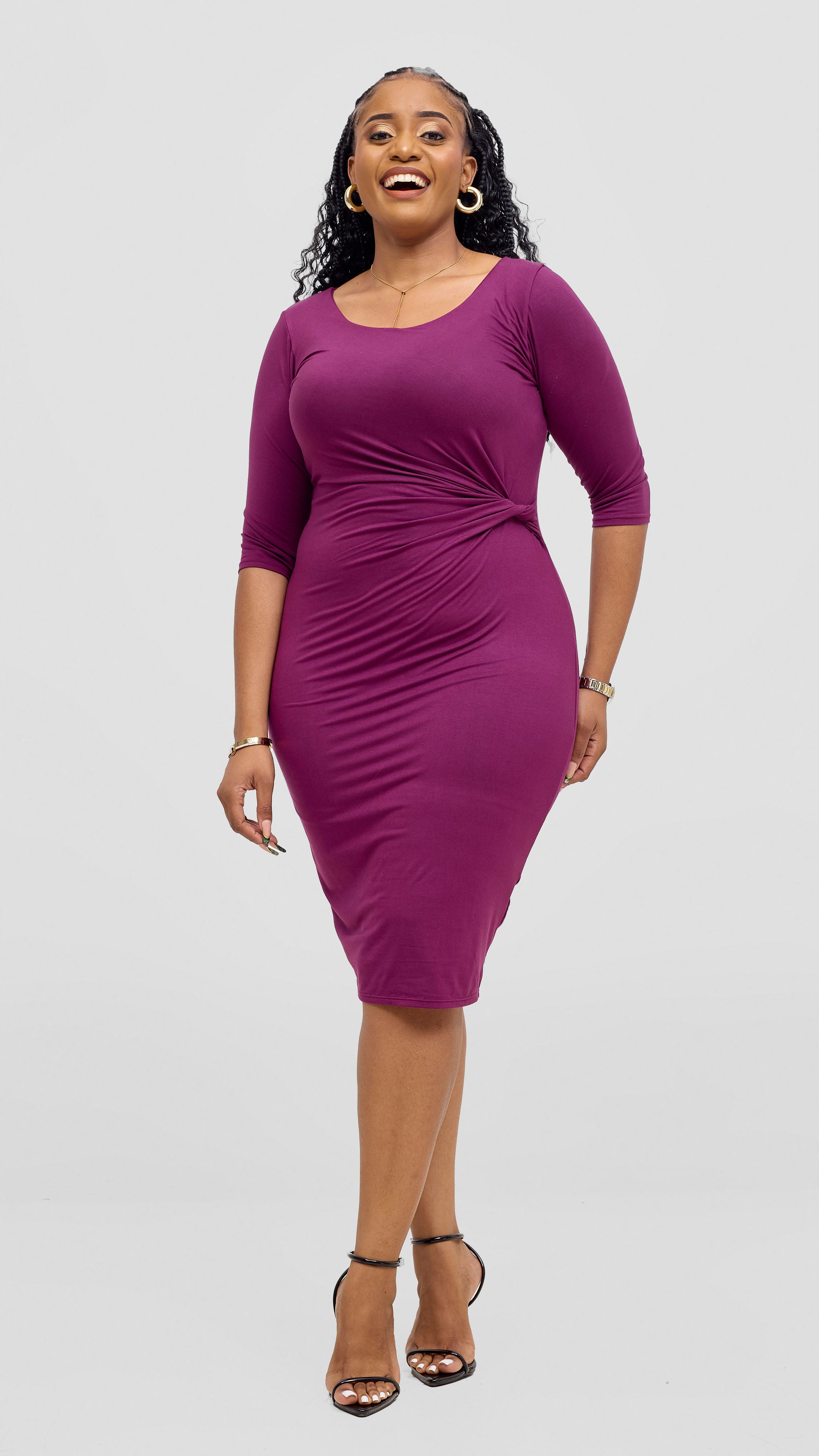 Vivo Everyday Double Layered Side Twist Bodycon - Dark Purple
