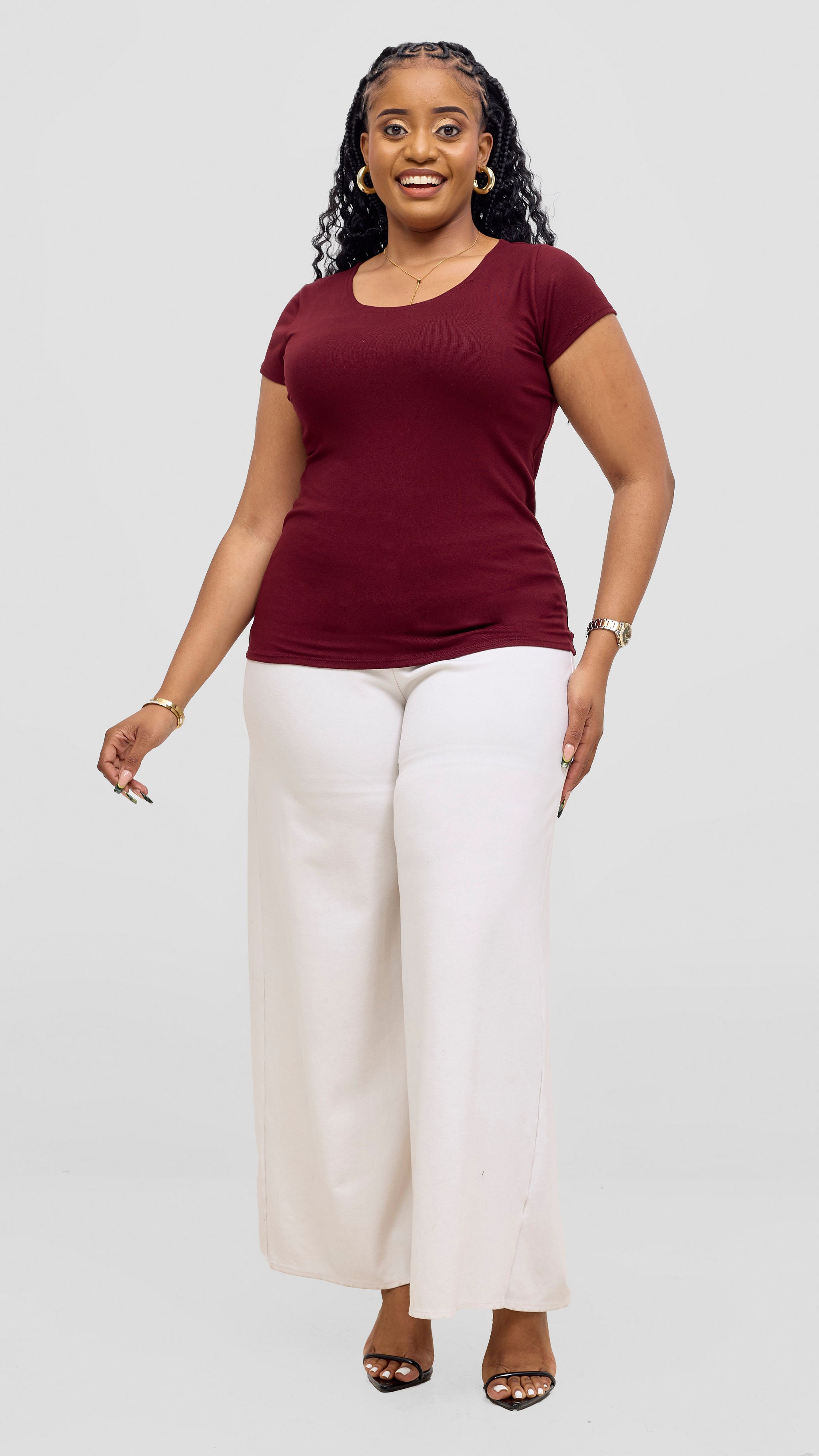 Vivo Everyday Cap Sleeve Top - Maroon
