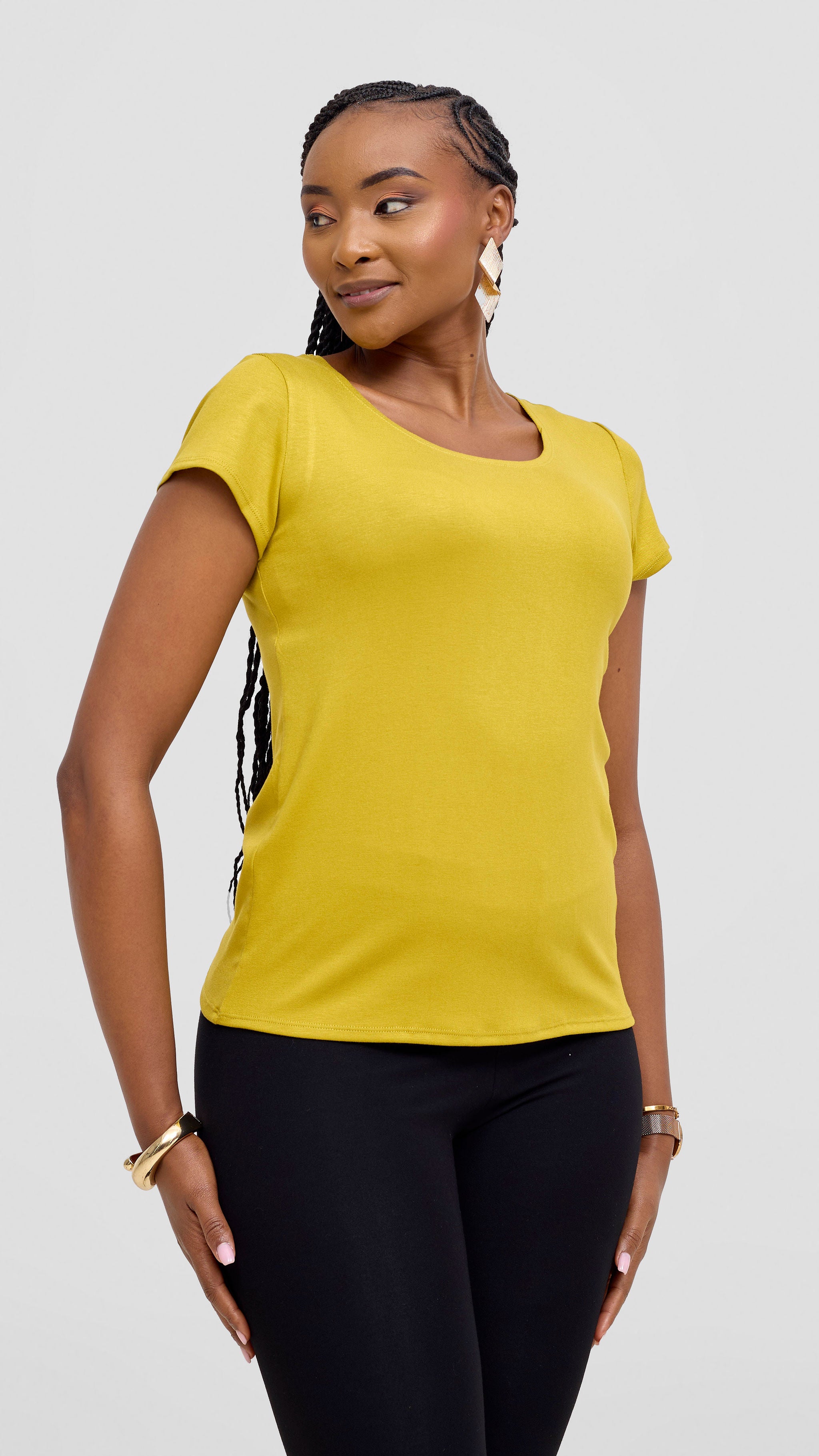 Vivo Everyday Cap Sleeve Top - Light Olive Green