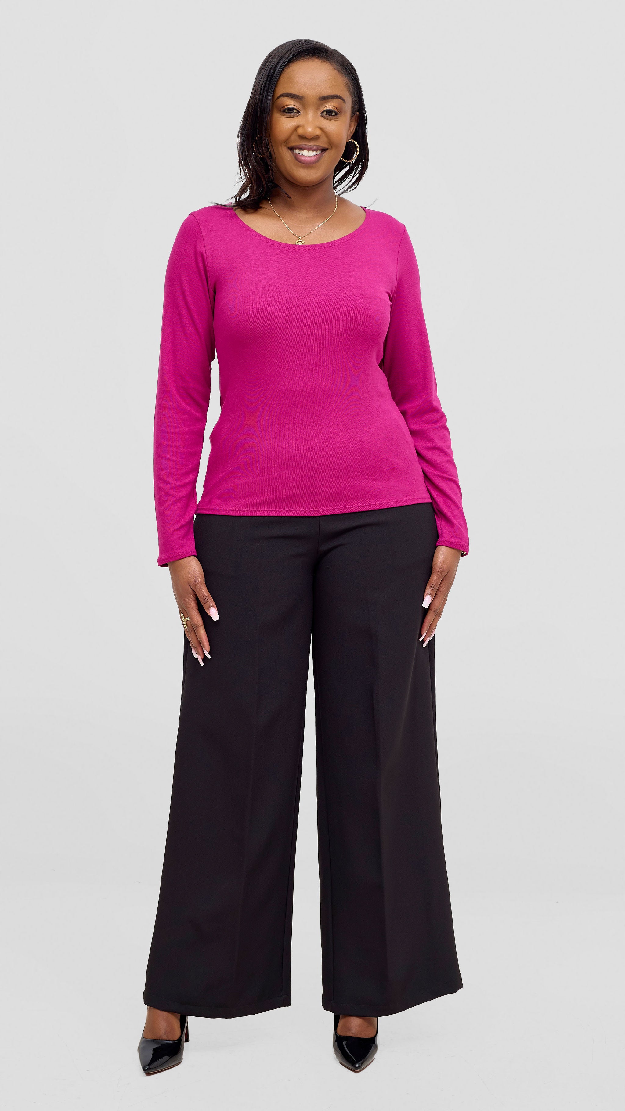 Vivo Basic Val Long Sleeve Top - Fuschia