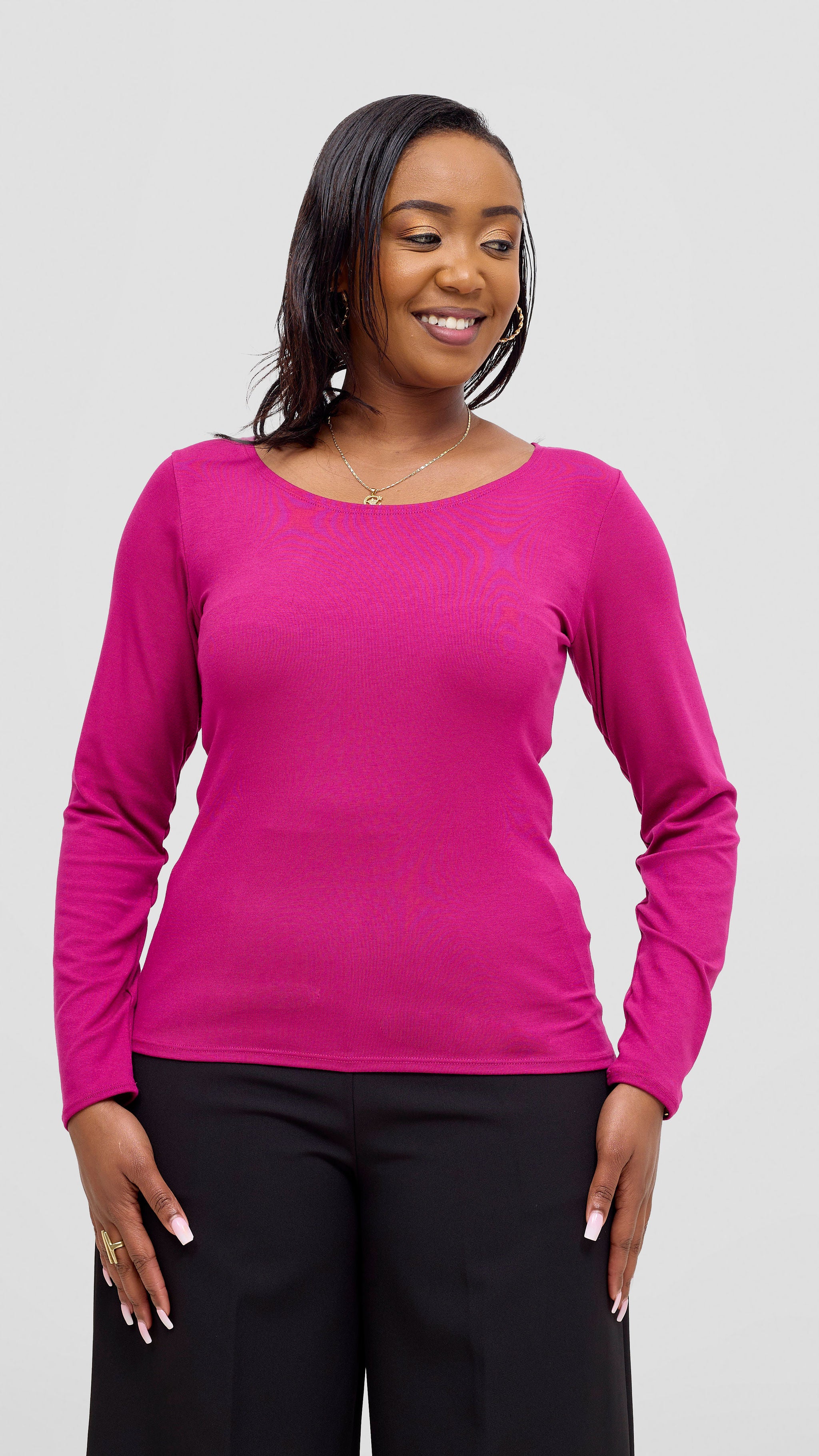 Vivo Basic Val Long Sleeve Top - Fuschia