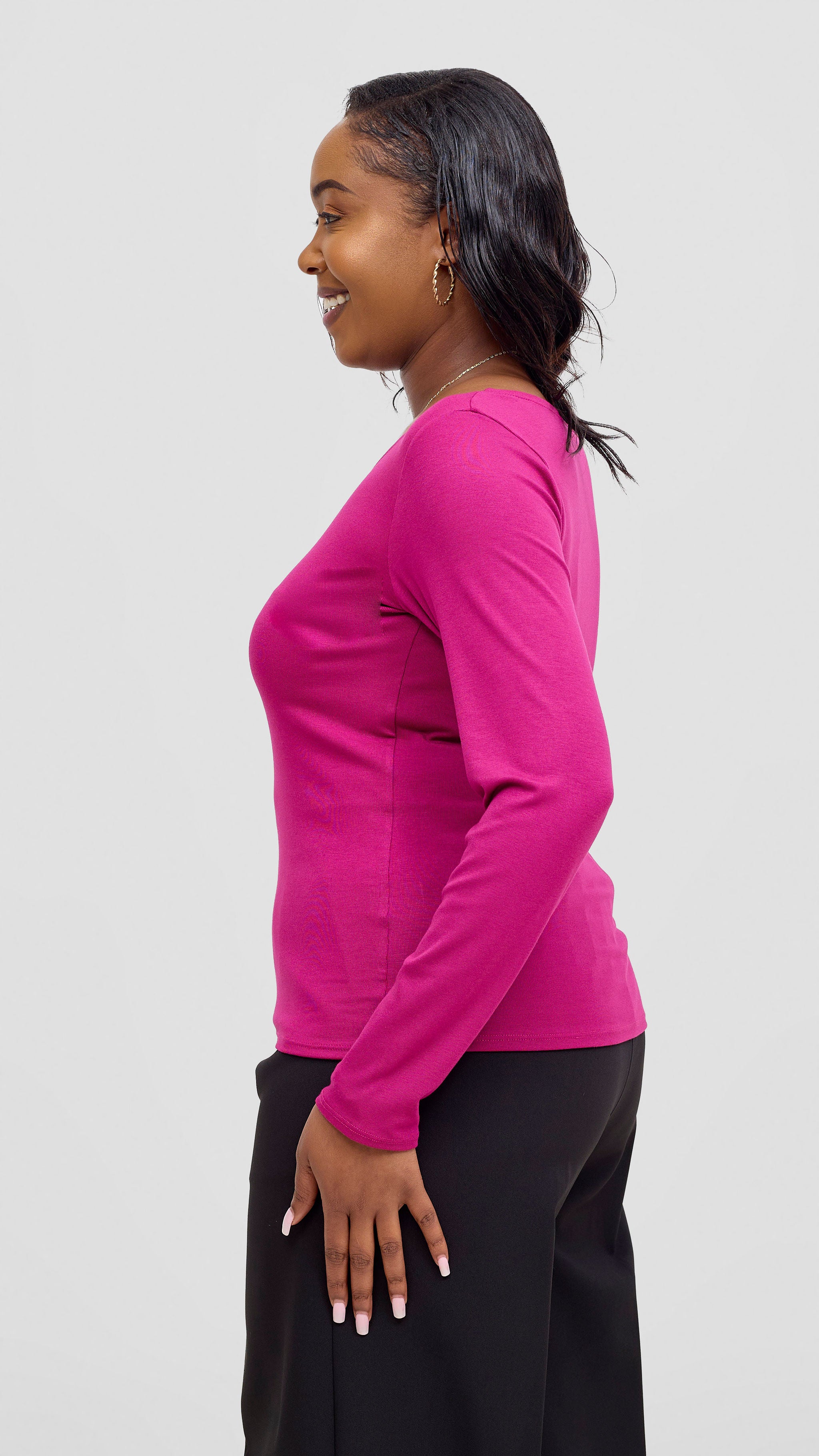Vivo Basic Val Long Sleeve Top - Fuschia