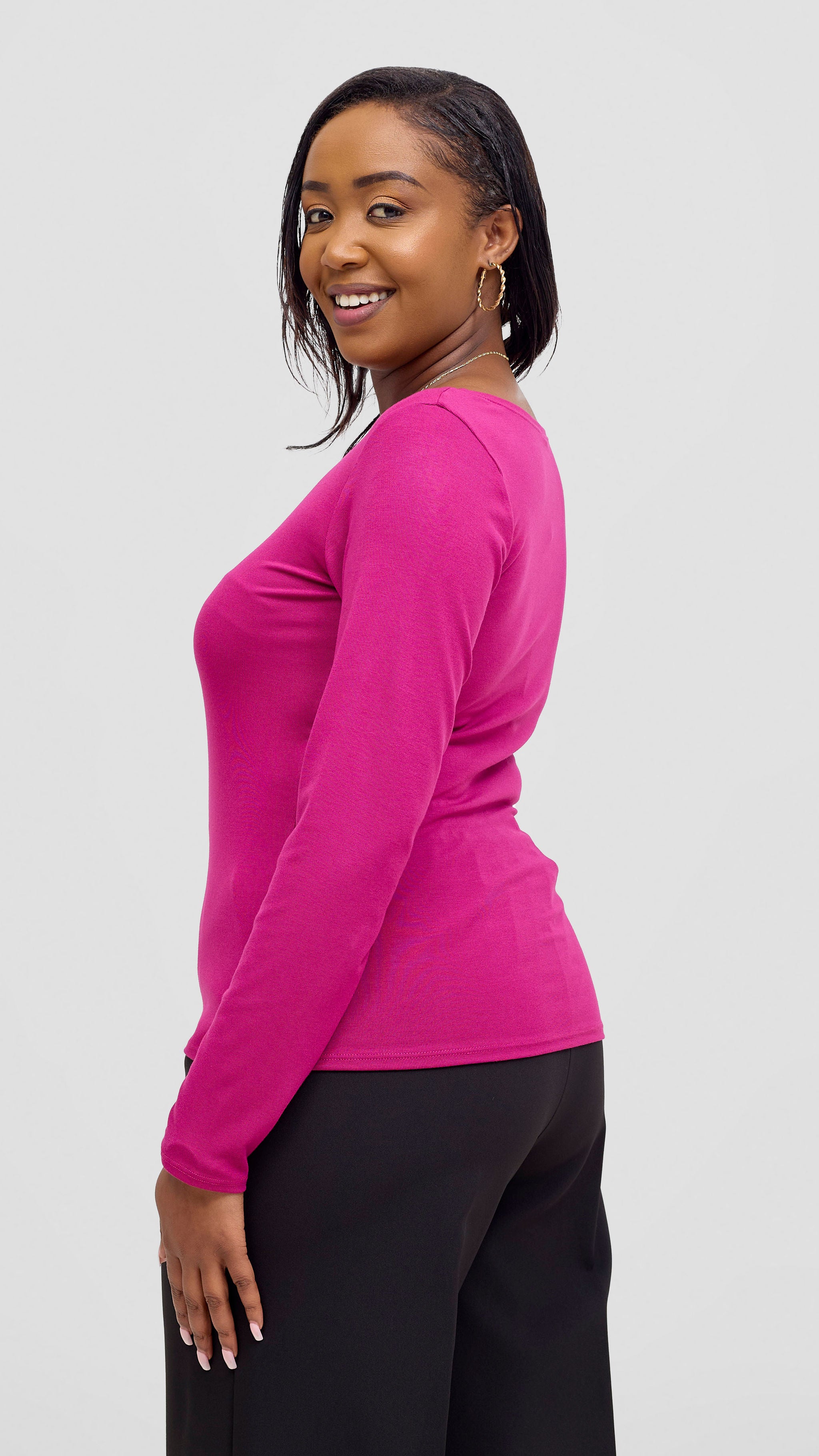 Vivo Basic Val Long Sleeve Top - Fuschia