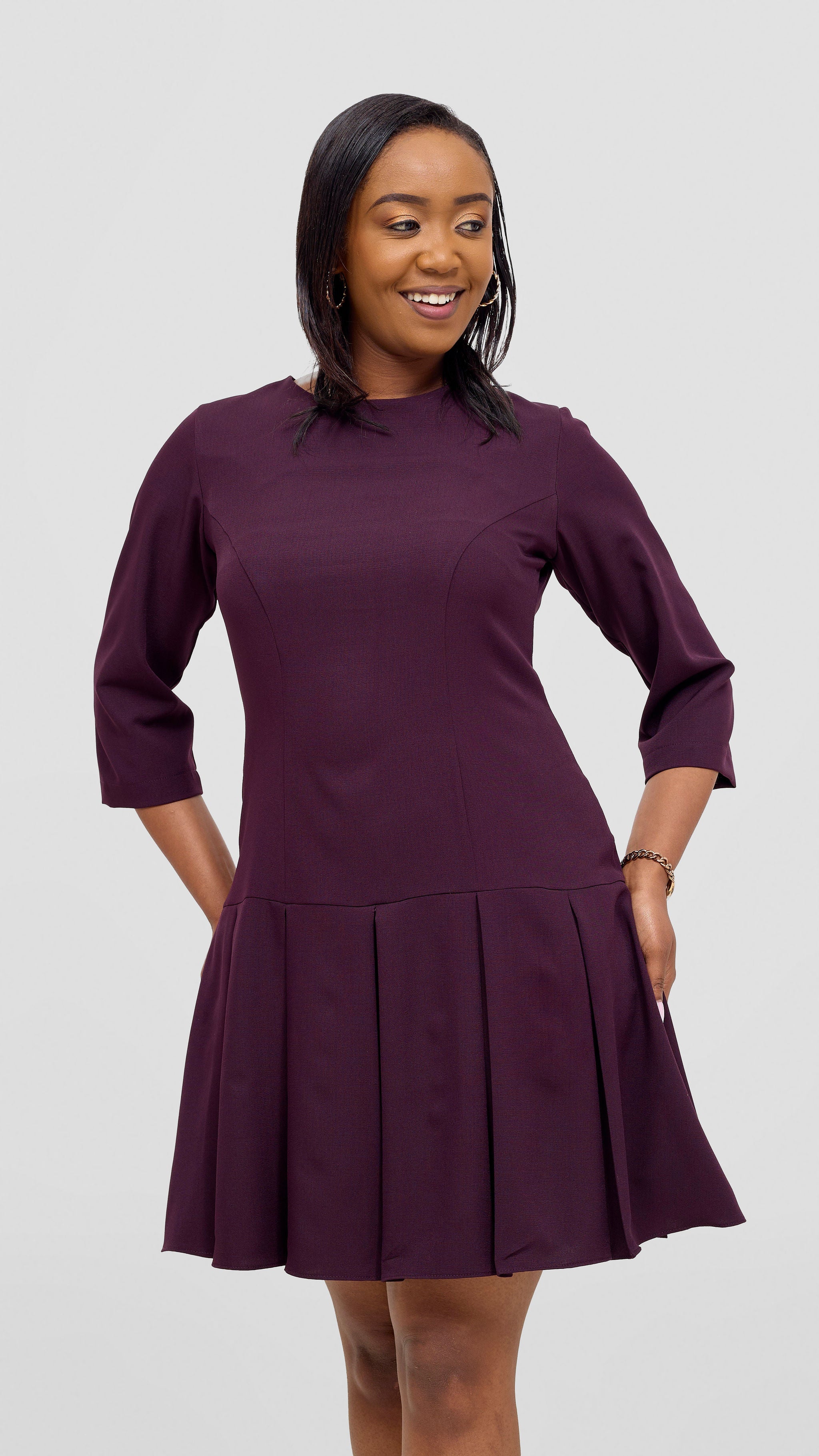 Vivo Diella 3/4 Sleeve Pleated Dress SD - Mulberry