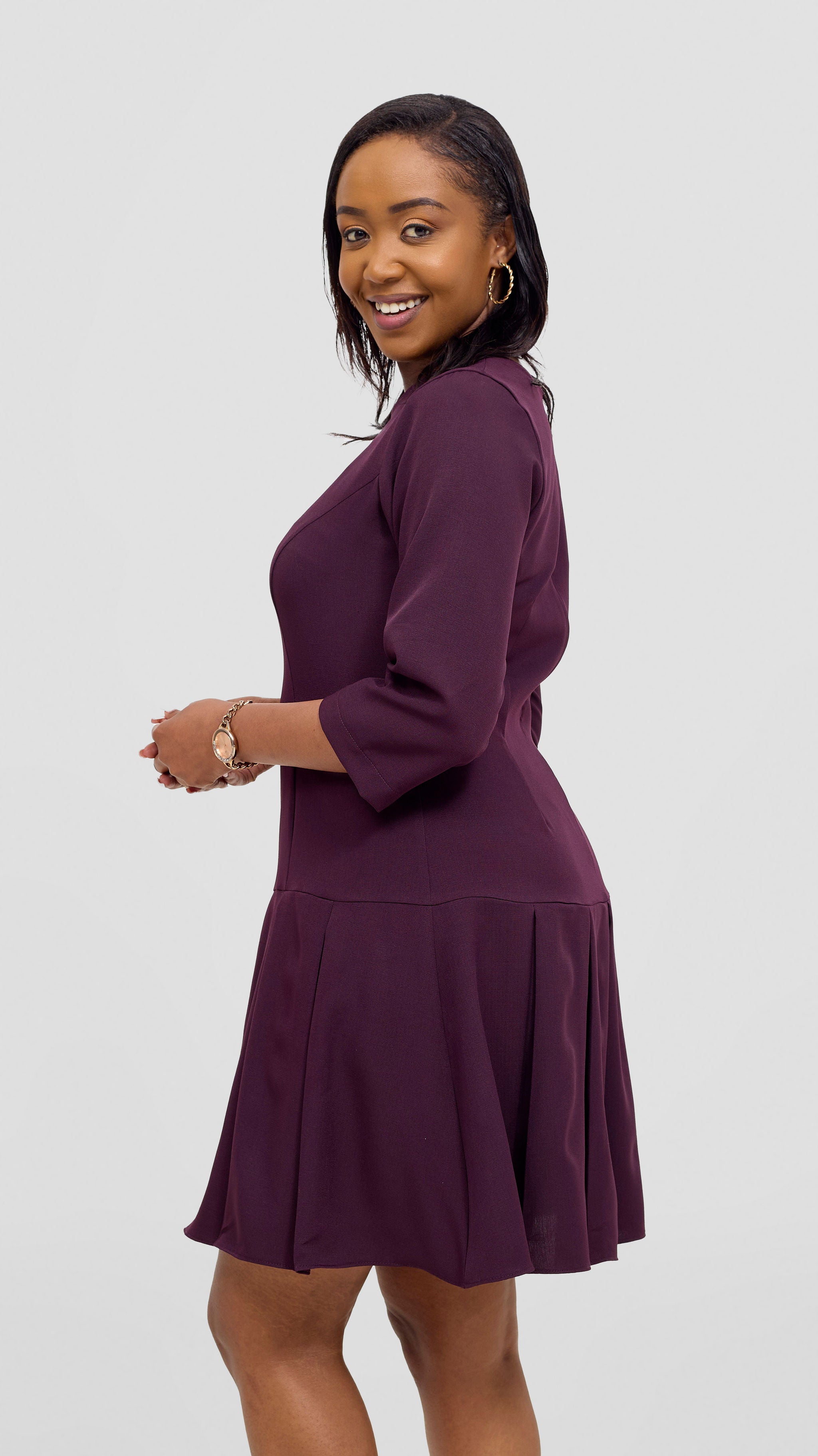 Vivo Diella 3/4 Sleeve Pleated Dress SD - Mulberry