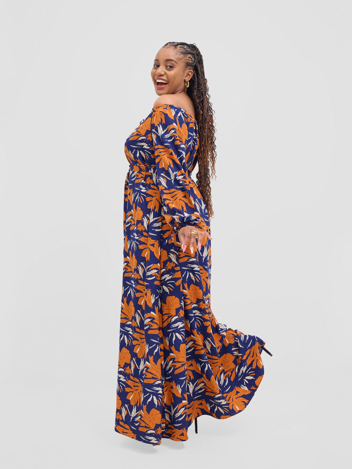 Vivo Jasiri Angel Flounce Sleeve Dress - Dark Brown / Teal Print main image 1