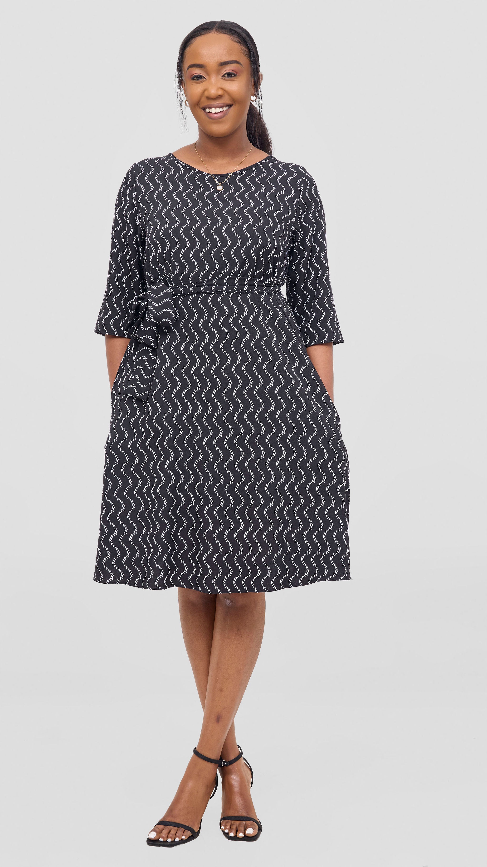 Vivo Laika 3/4 Sleeve Tent Dress - Black / White Print