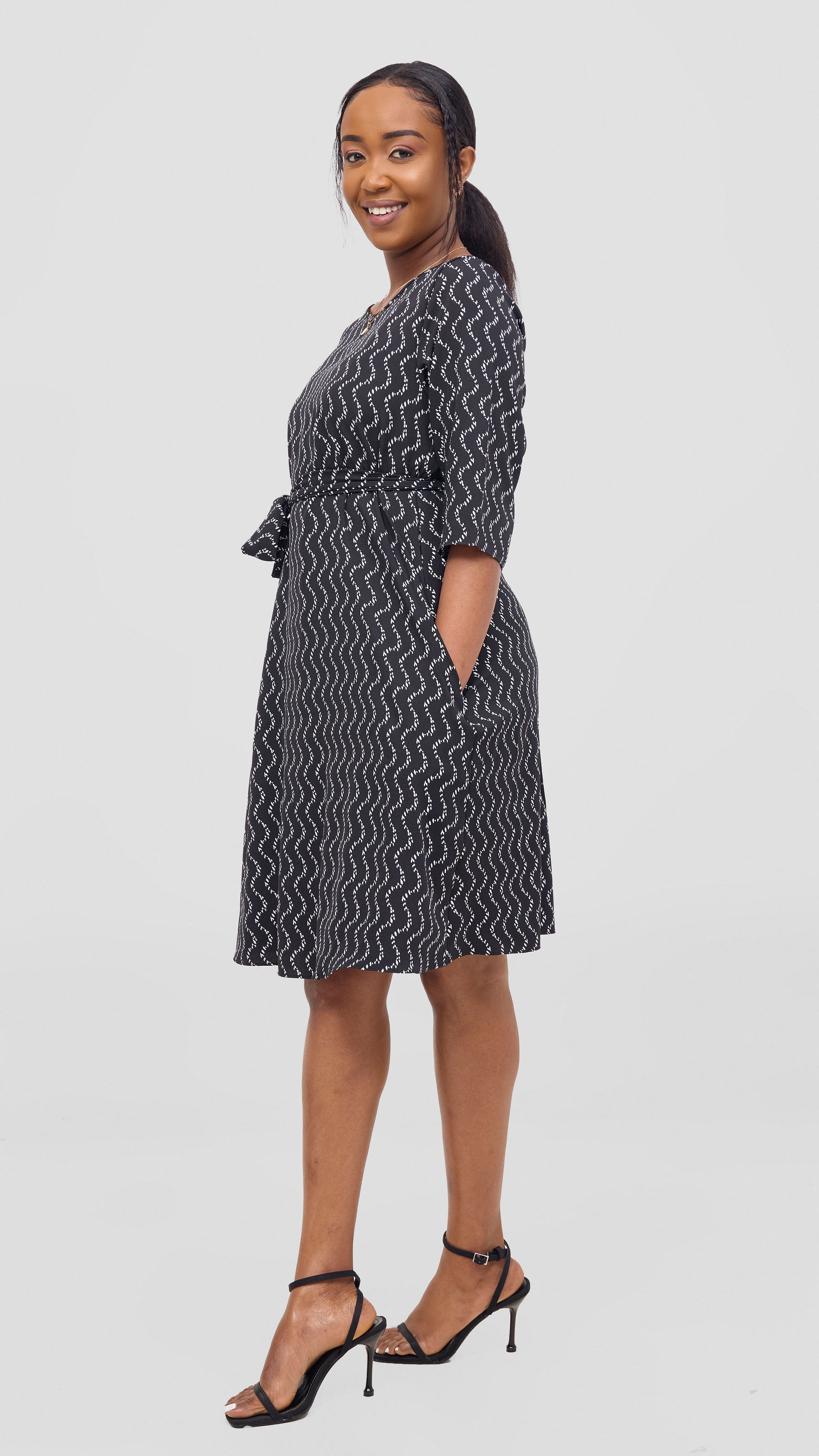 Vivo Laika 3/4 Sleeve Tent Dress - Black / White Print