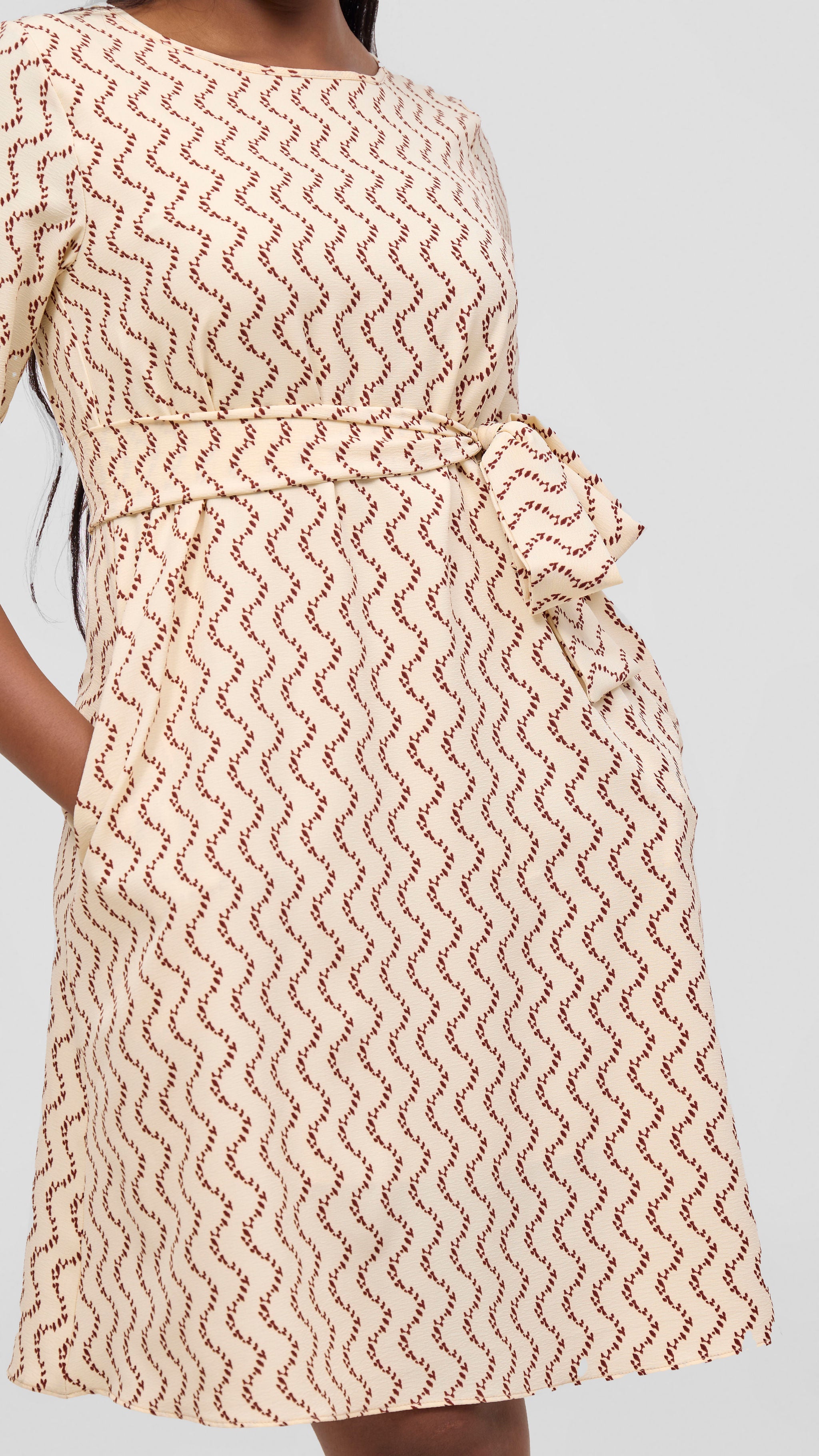 Vivo Laika 3/4 Sleeve Tent Dress - Cream / Rust Print