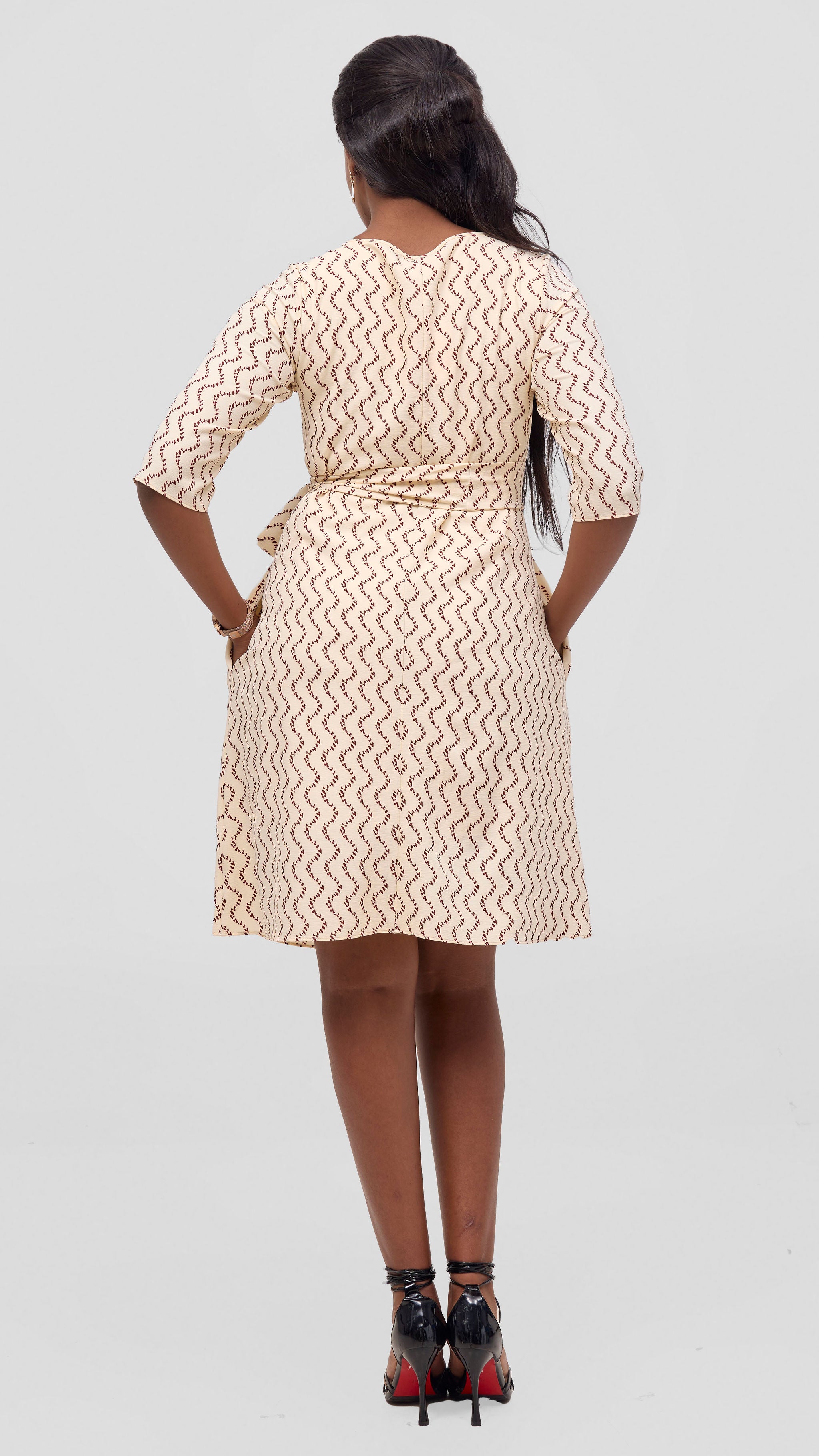 Vivo Laika 3/4 Sleeve Tent Dress - Cream / Rust Print
