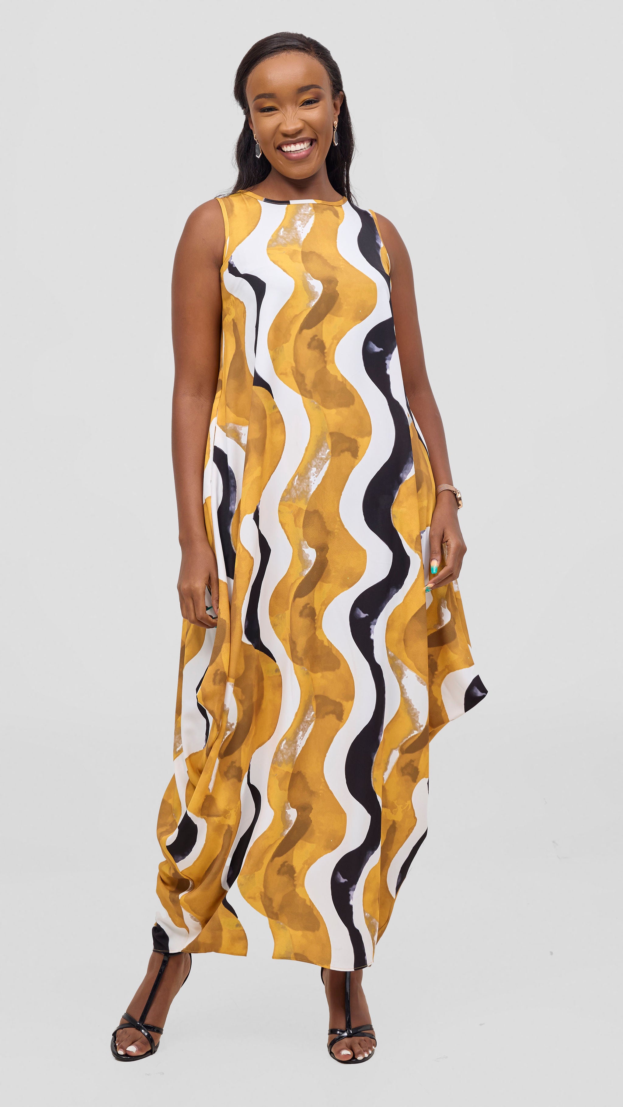 Vivo Seli Maxi Dress - Mustard / Black Loura Print