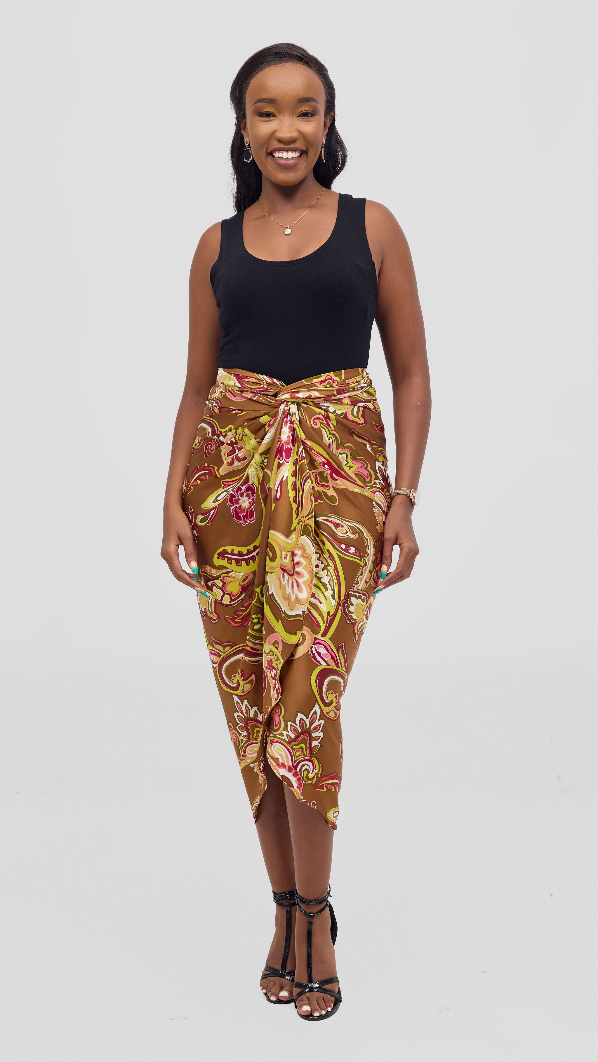 Vivo Sarong Skirt - Dark Tan / Lime Print