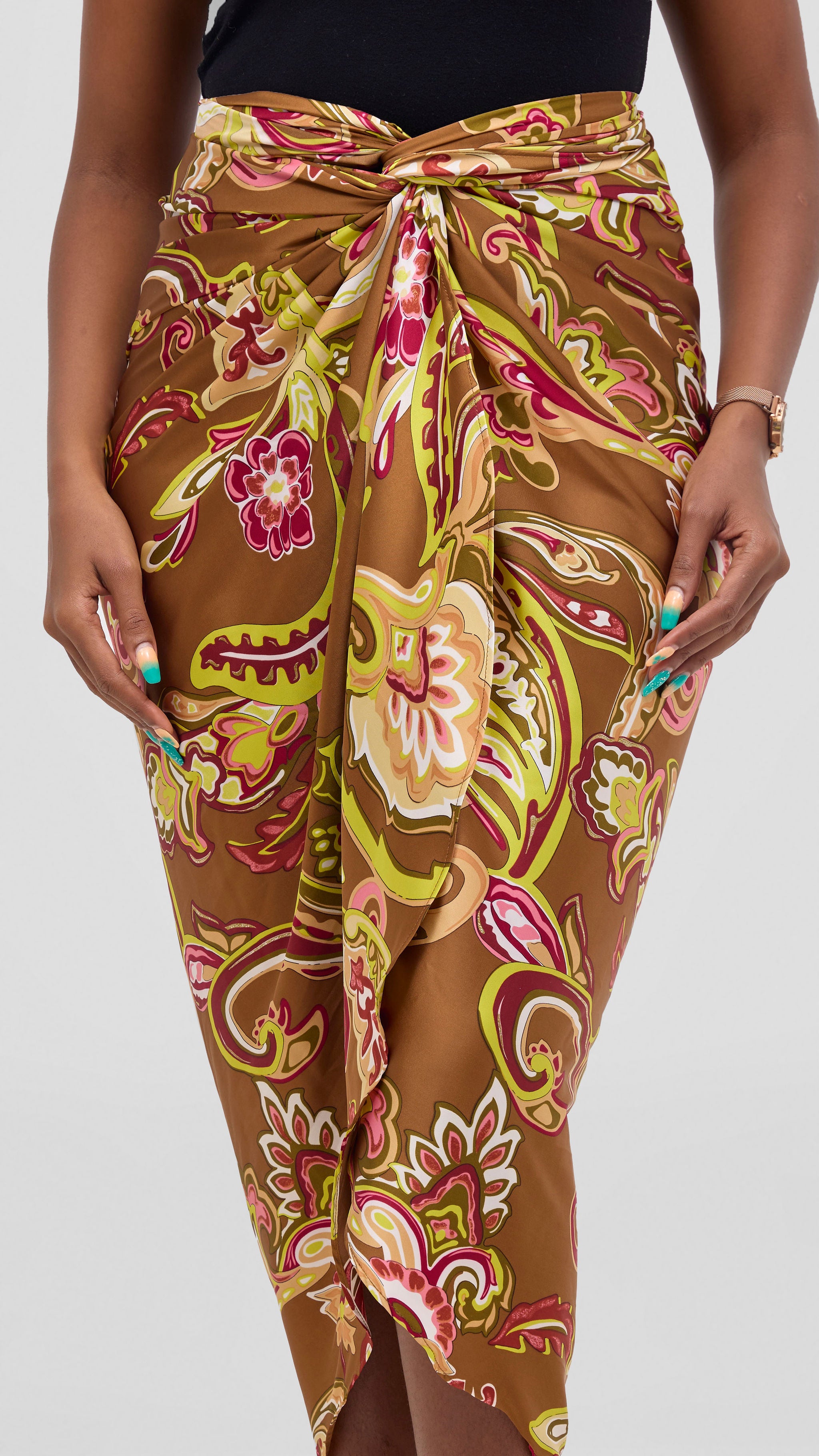 Vivo Sarong Skirt - Dark Tan / Lime Print
