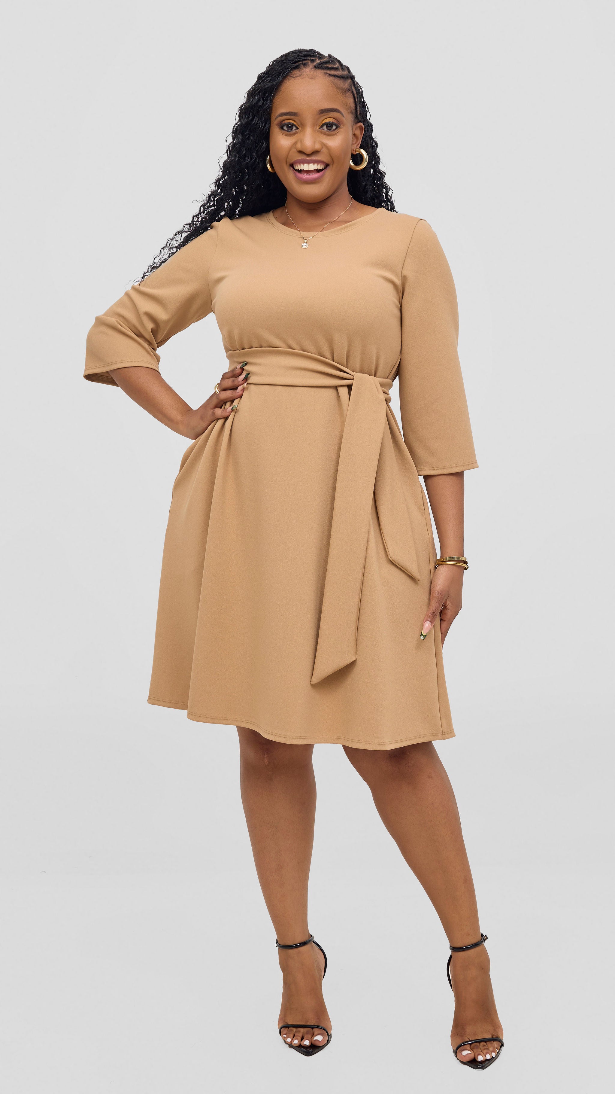 Vivo Imara 3/4 Sleeve Tent Dress- Taupe