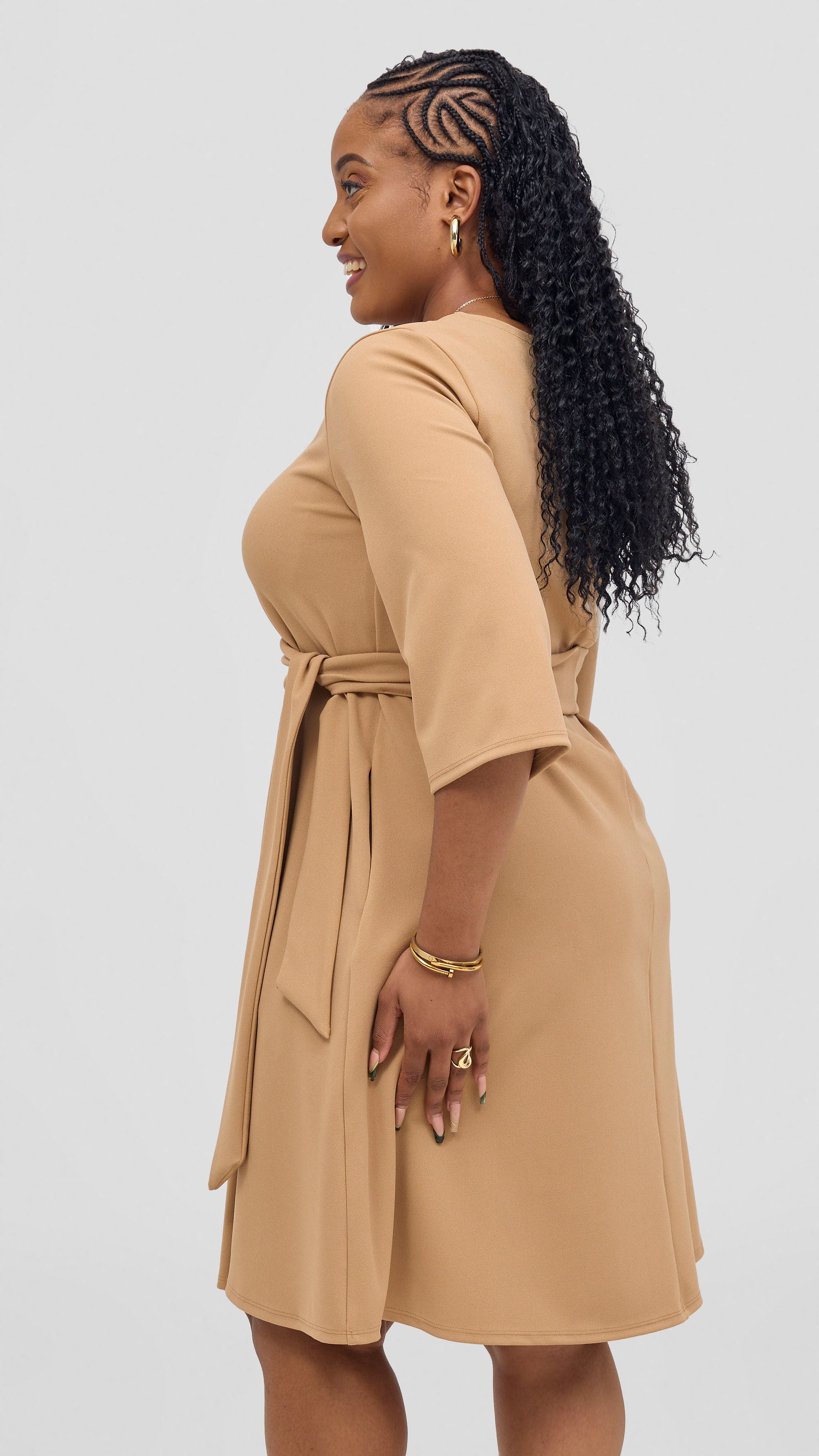 Vivo Imara 3/4 Sleeve Tent Dress- Taupe