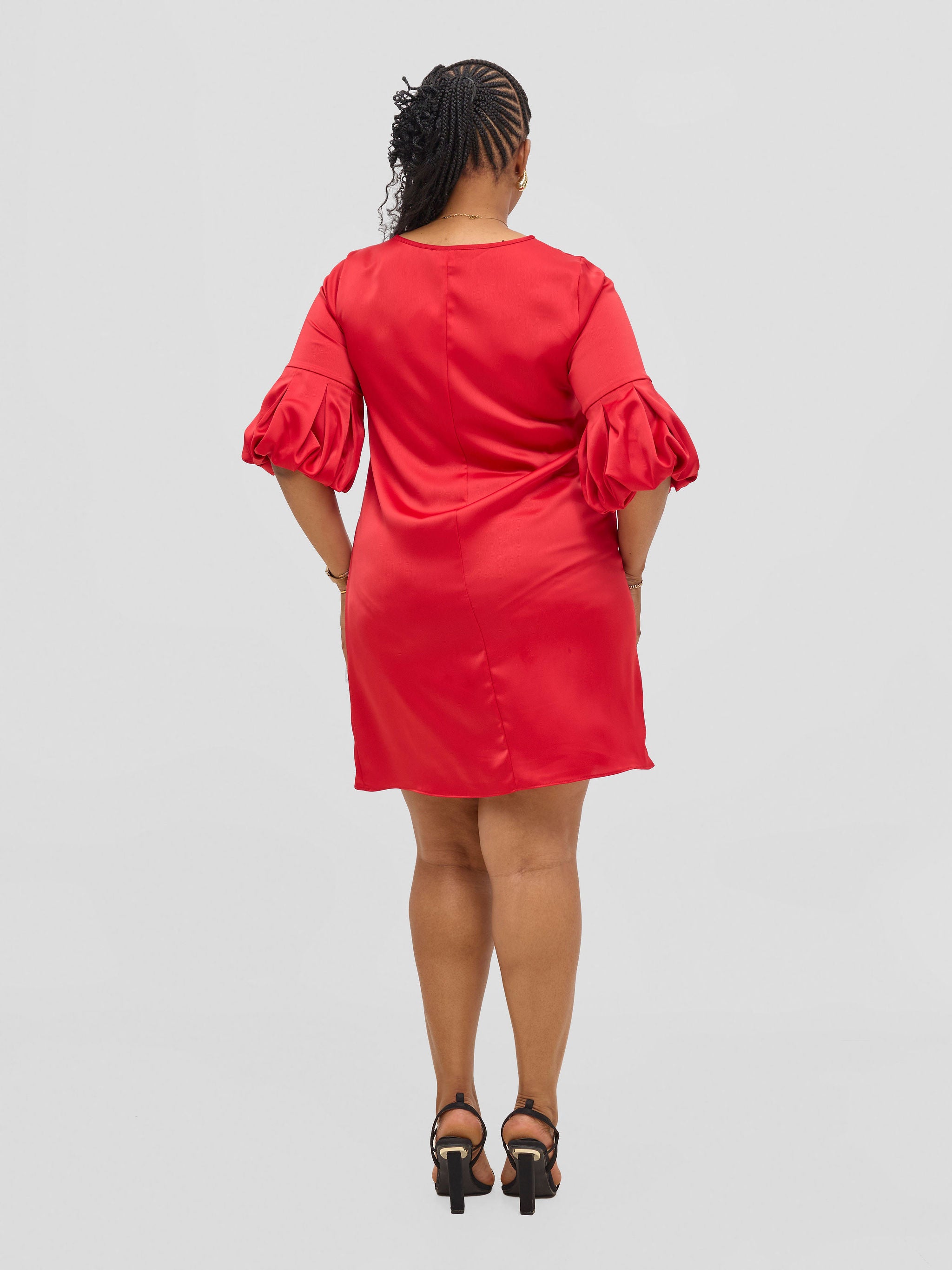Vivo Meli Puff Sleeve Shift Dress - Red