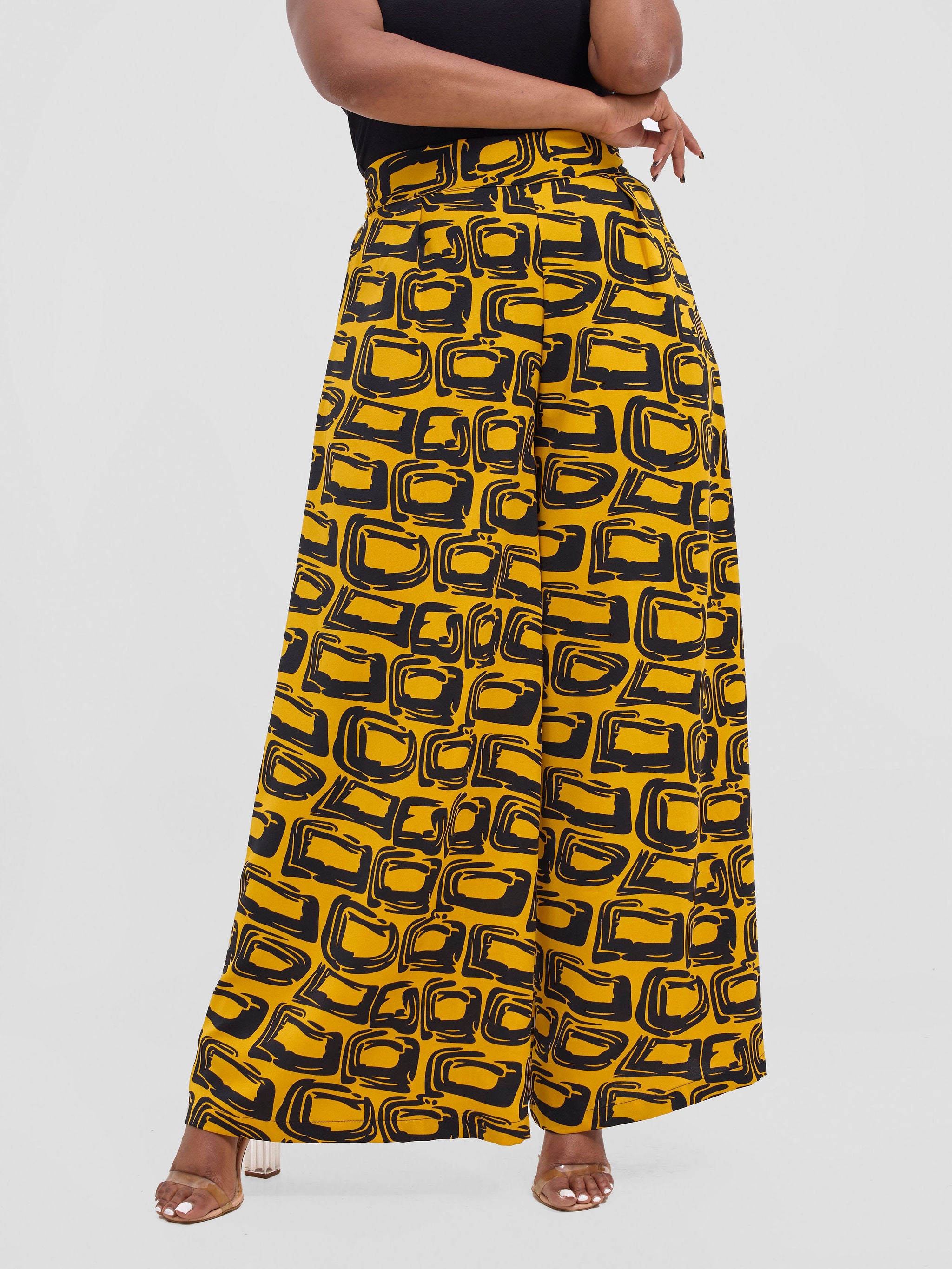 Vivo Basic Crepe Pants - Mustard / Black Umbo Print
