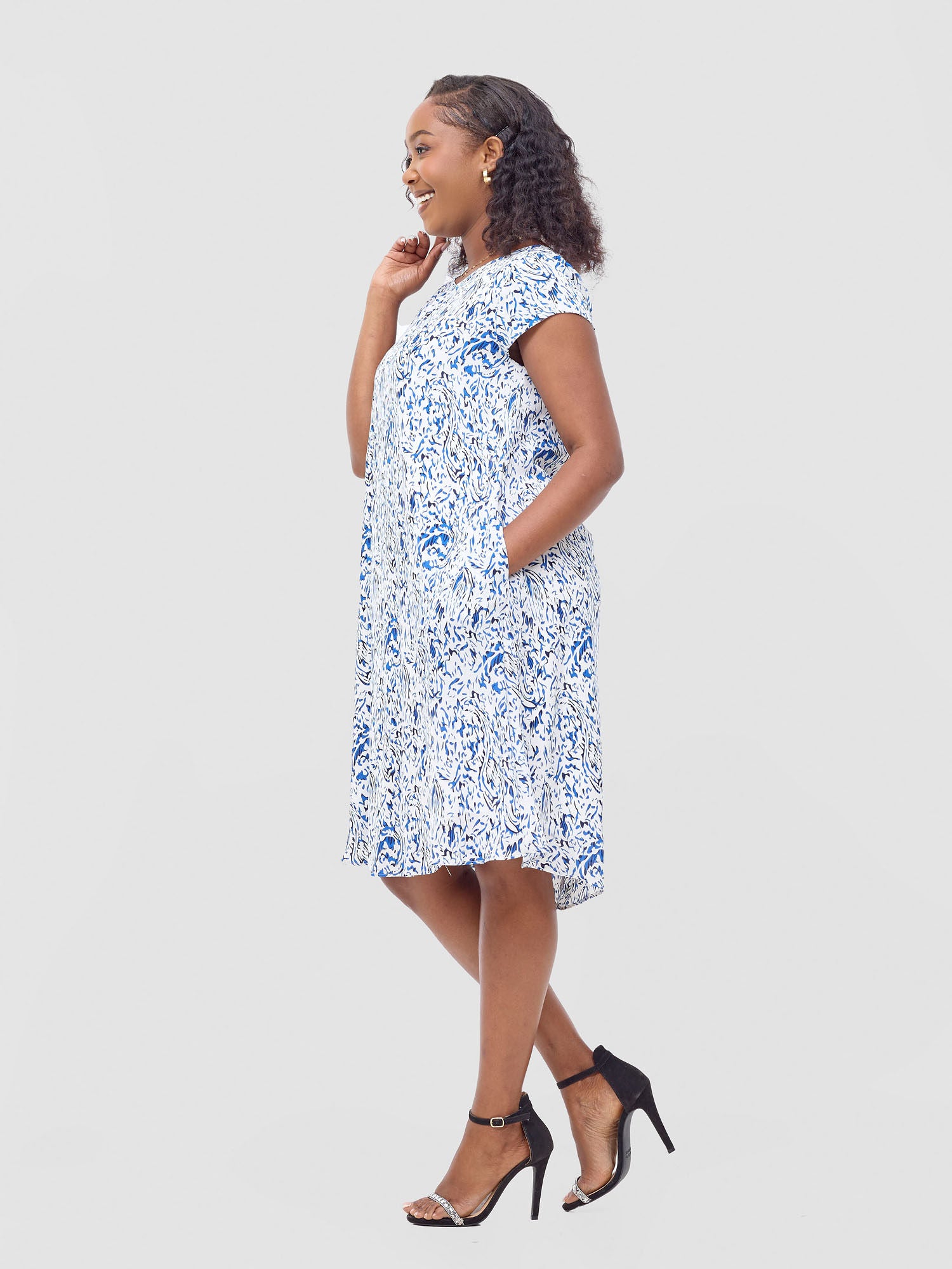 Vivo Sierra Cap Sleeve Tent Chiffon Dress - Blue / White Era Print