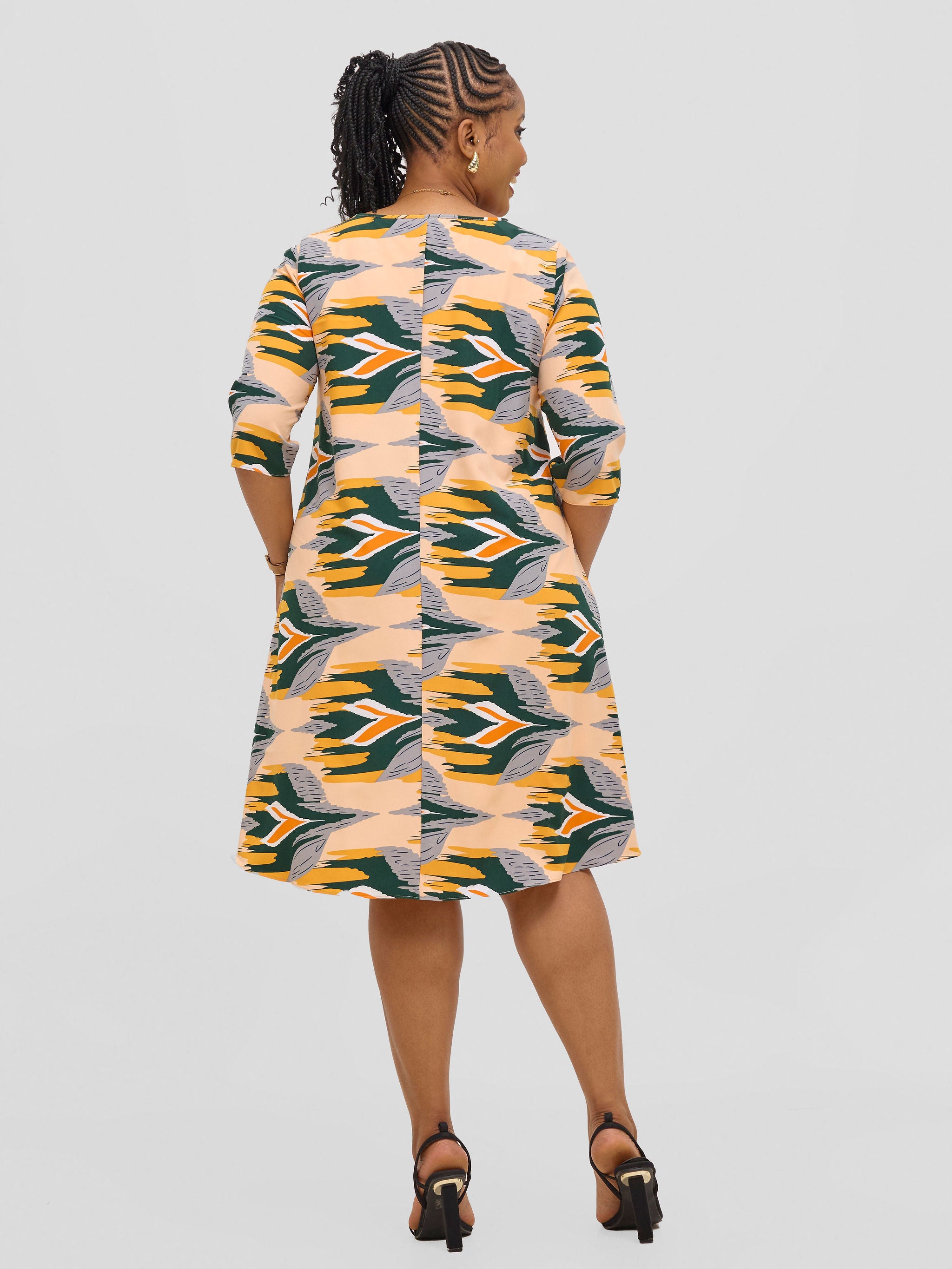 Vivo Ayo Tent Dress - Mustard / Green Print