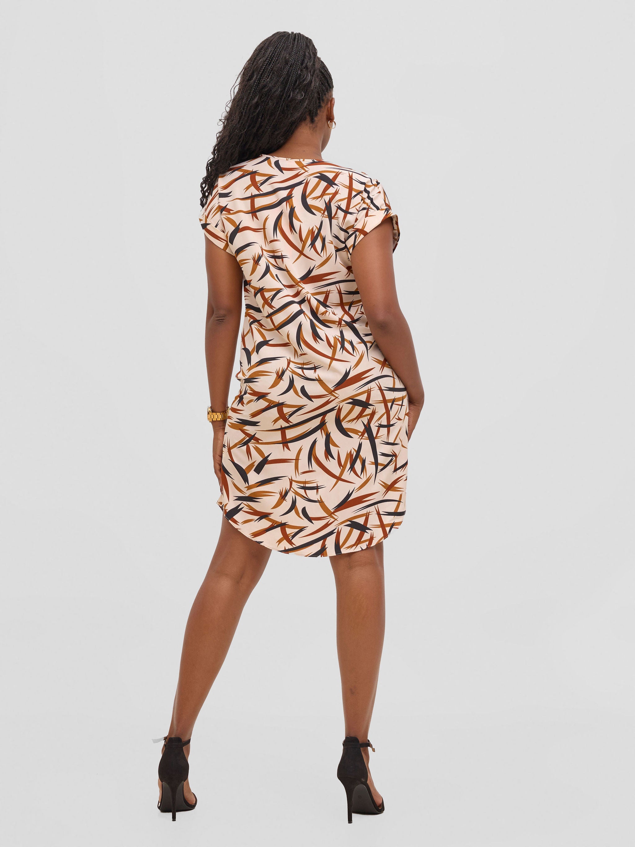 Vivo Pesi Drop Shoulder Shift Dress - Brown Esi Print