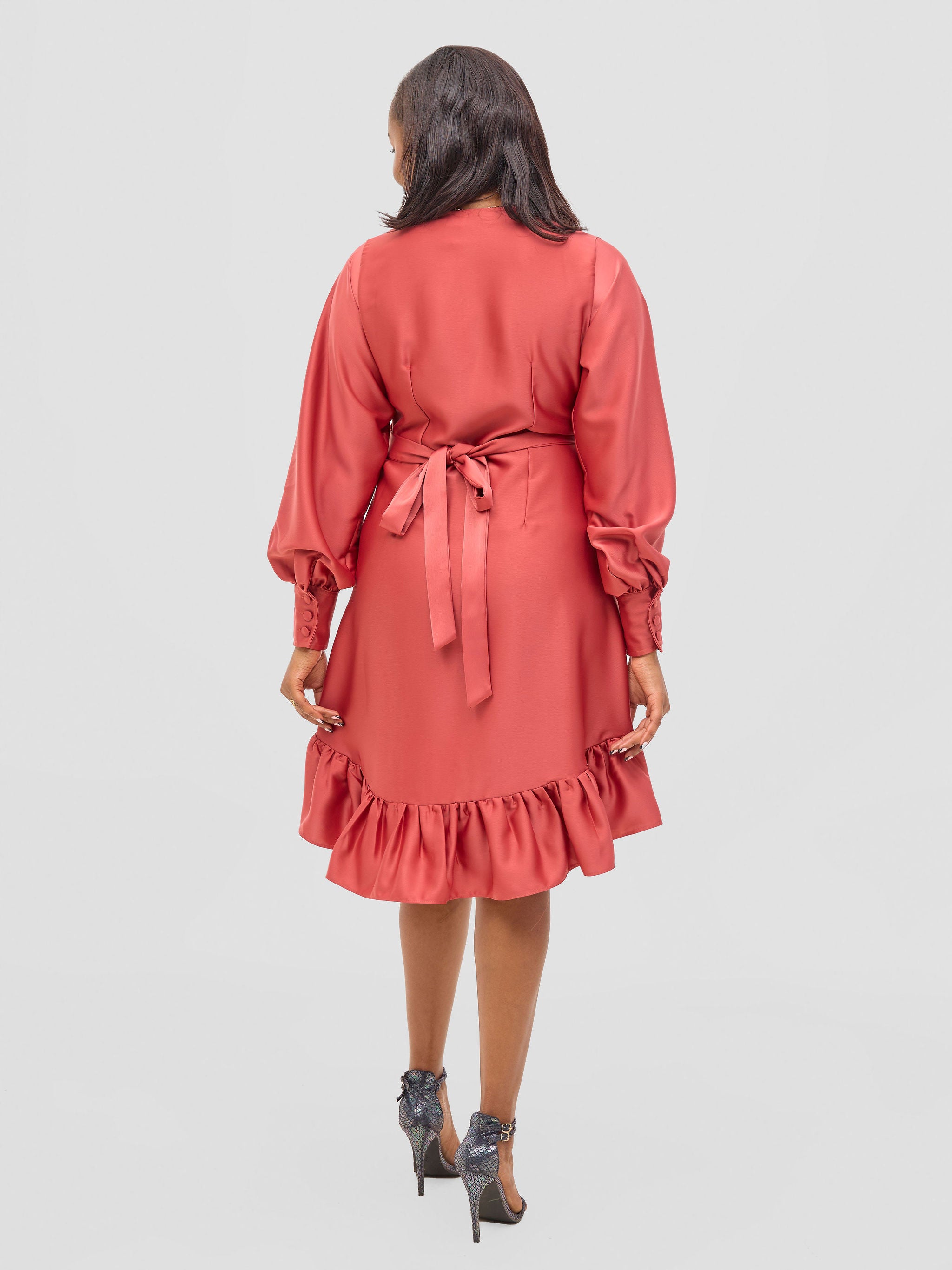 Vivo Merika Knee Length Wrap Dress - Rust