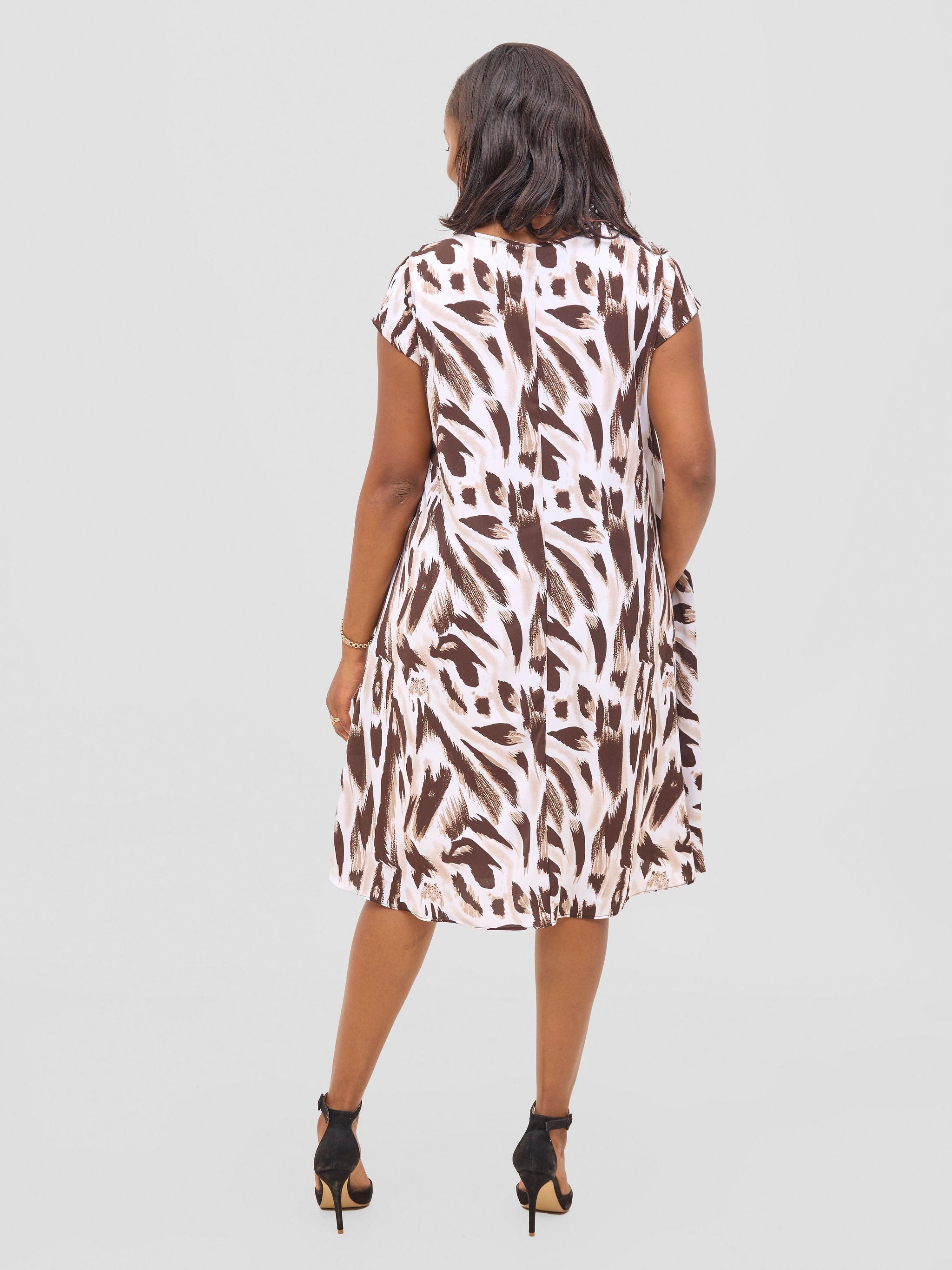 Vivo Sierra Cap Sleeve Tent Chiffon Dress - White / Chocolate Print