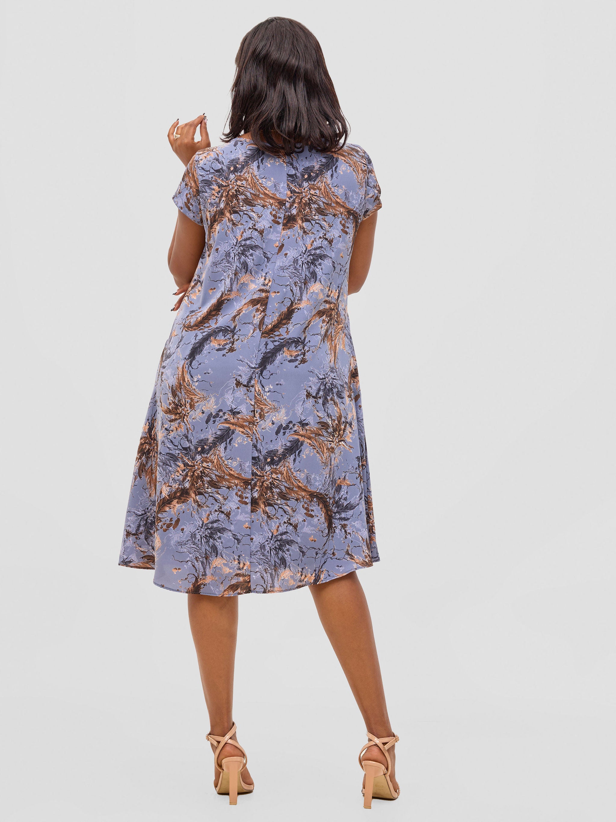 Vivo Sierra Cap Sleeve Tent Chiffon Dress - Grey / Brown Print