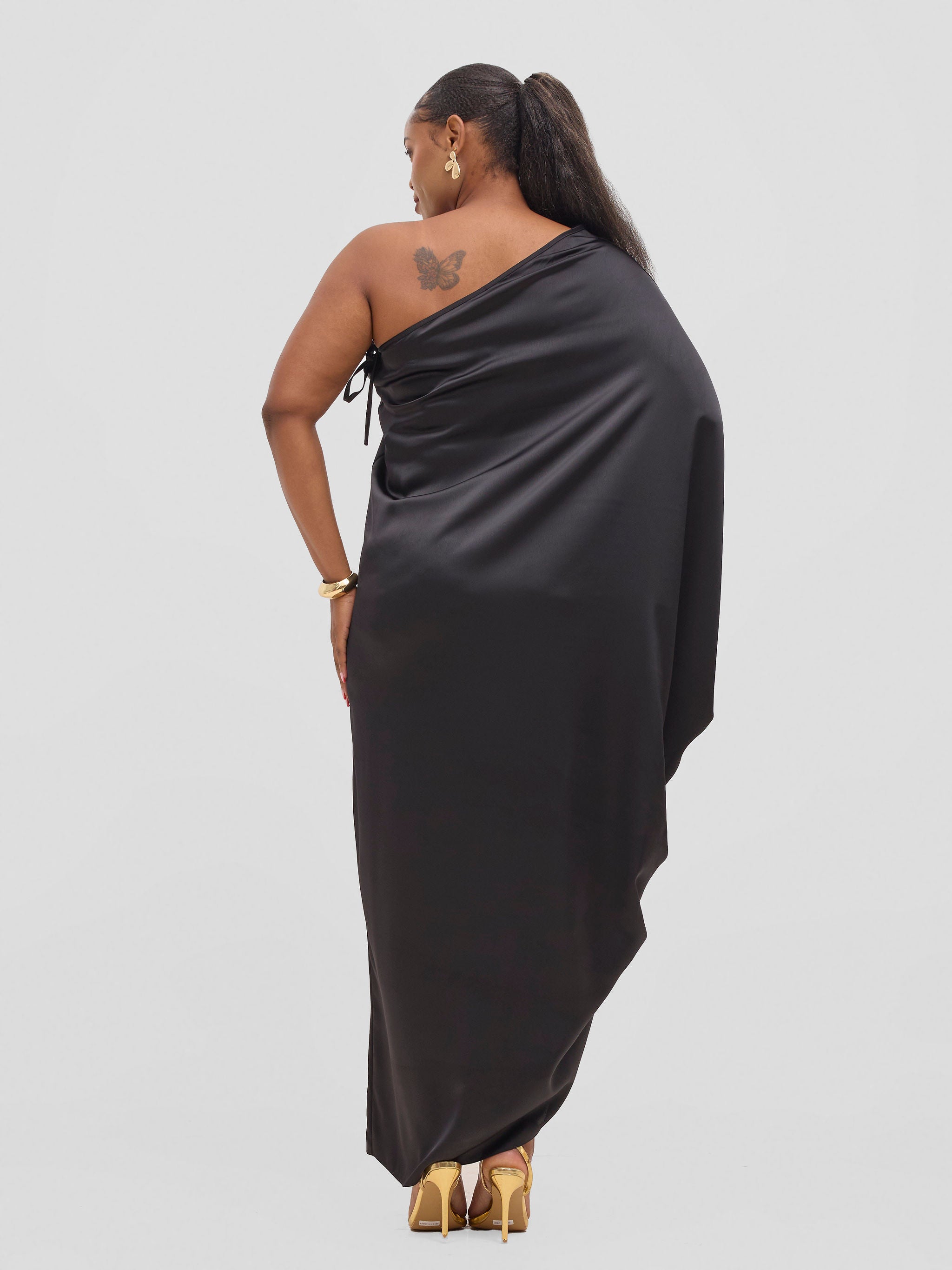 Vivo Yene One Shoulder  Kaftan - Black