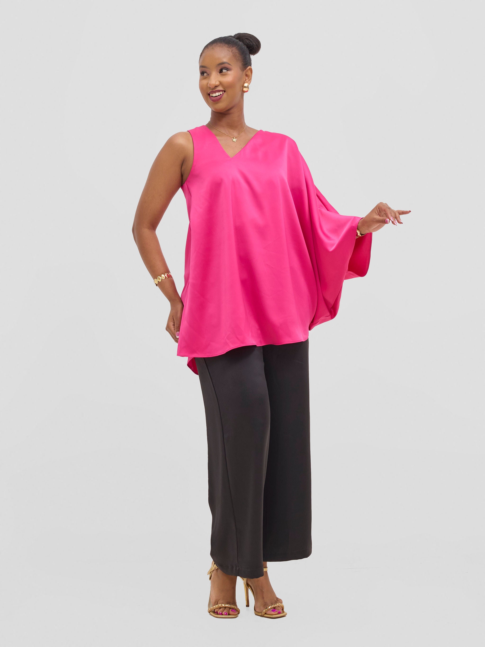 Vivo Yene Asymmetrical Cape Top - Hot Pink