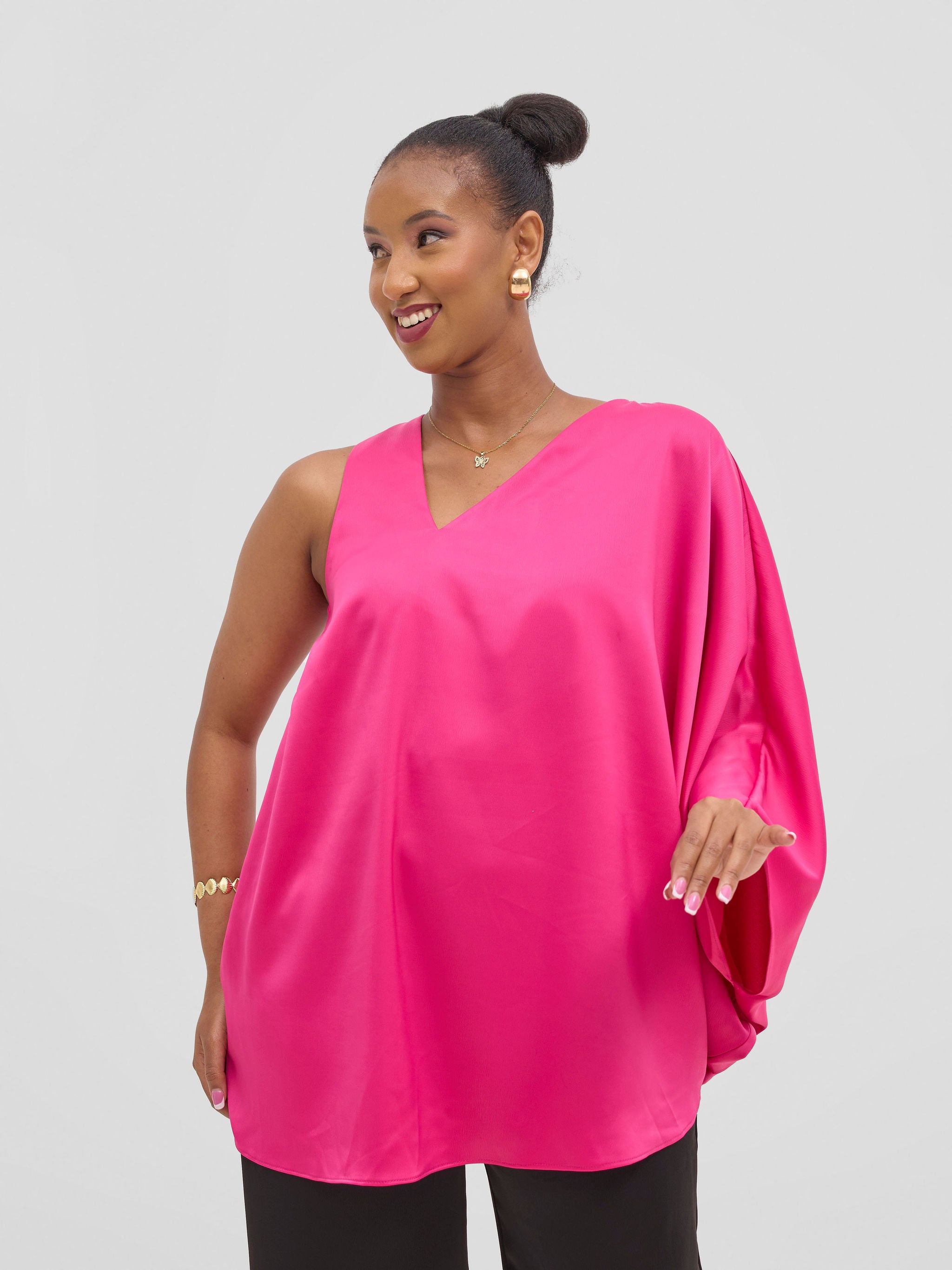 Vivo Yene Asymmetrical Cape Top - Hot Pink