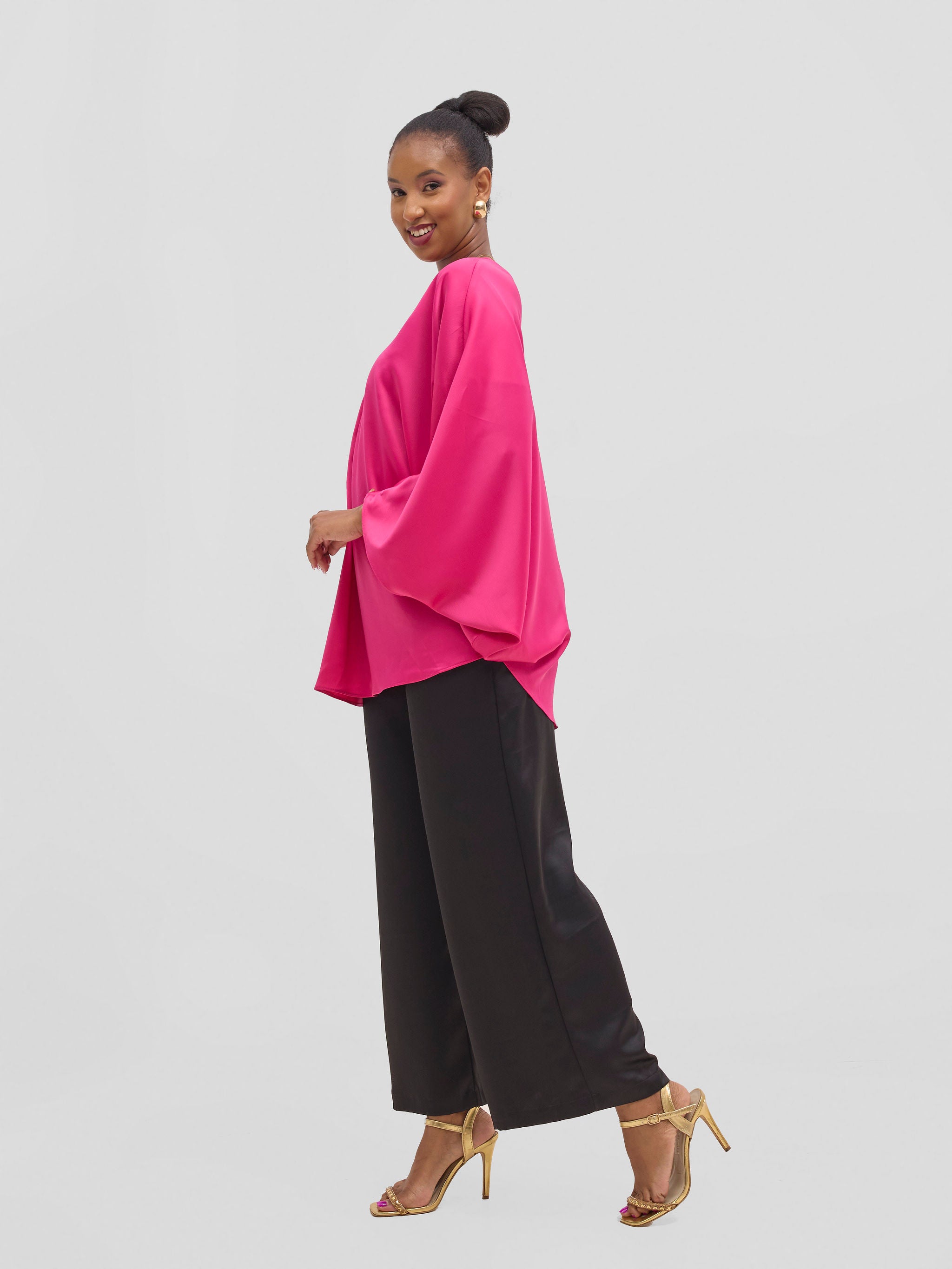 Vivo Yene Asymmetrical Cape Top - Hot Pink