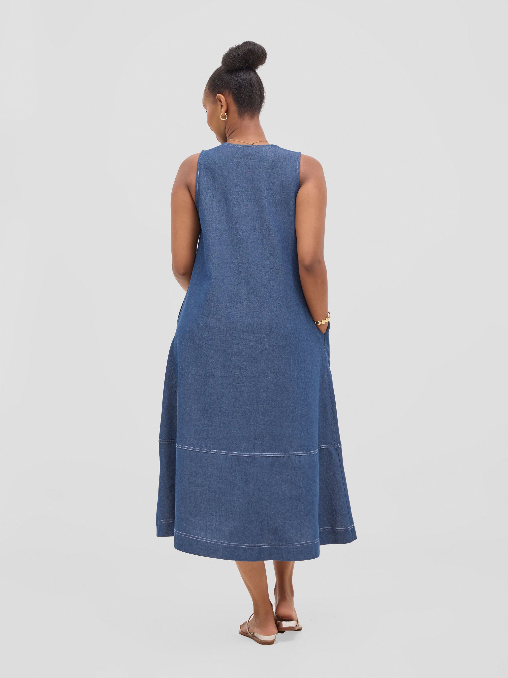 Vivo Seli V-Neck Midi Dress - Navy Blue